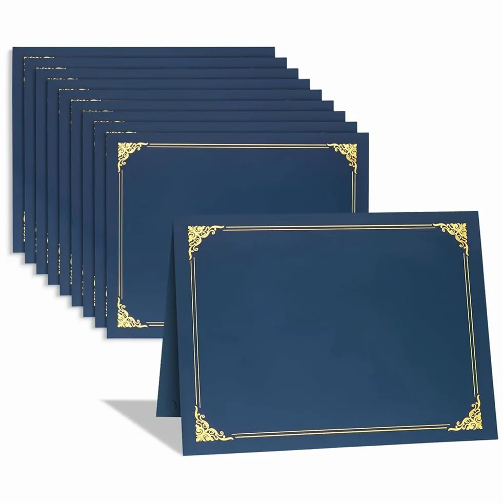 Porte-Certificats avec Bordure en Feuille d'Or, Format 8,5 x 11 Pouces, Lot de 10