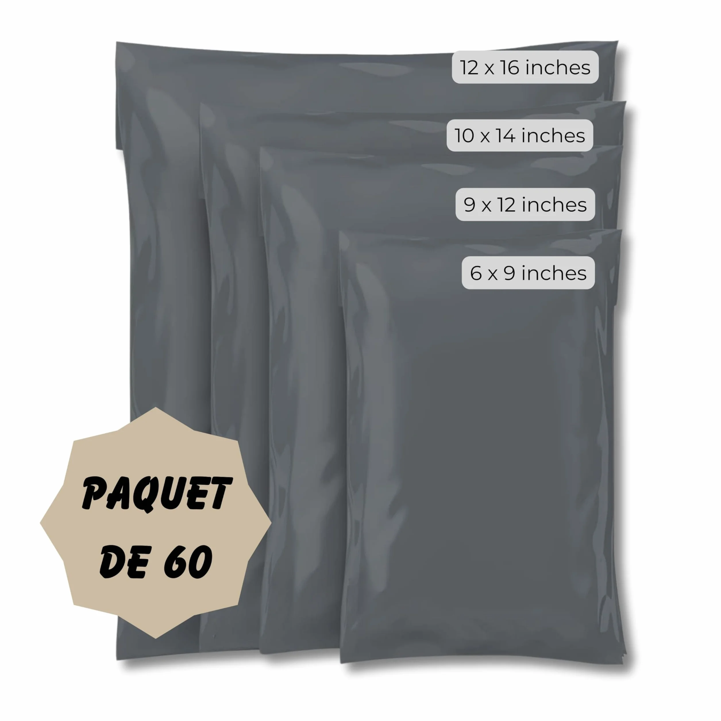 Double Dragon 60 Mixed Size Self-Seal Mailer Bags Tamper-Proof Plastic Packaging Grey 4 Sizes