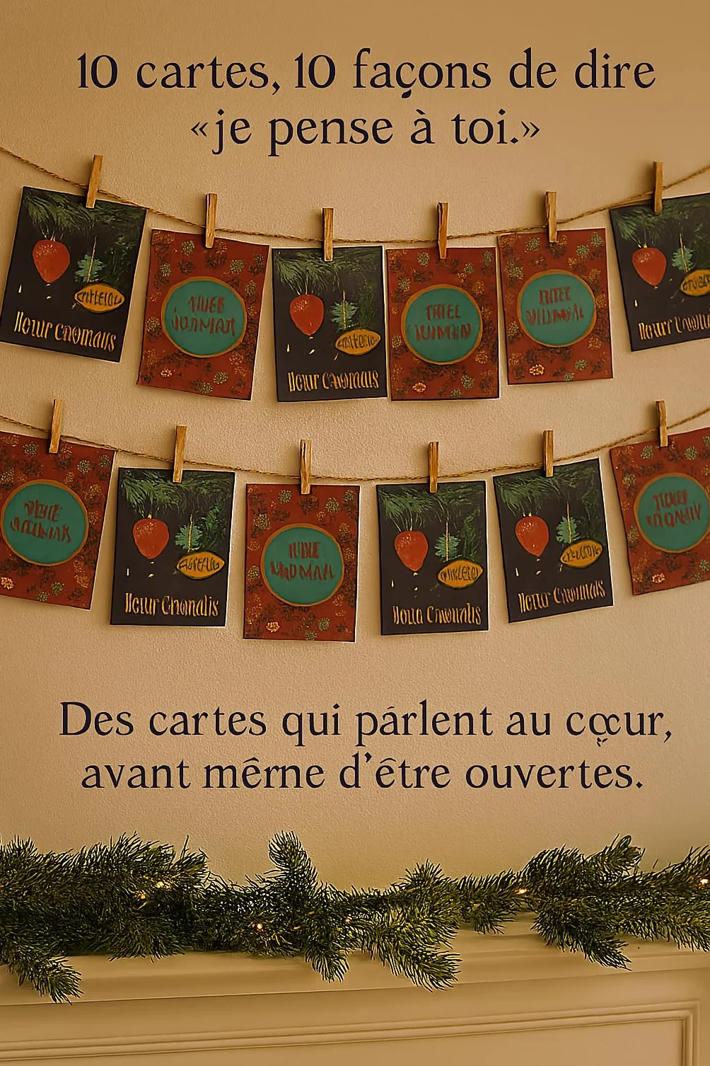 Coffret de 10 Cartes de Noël de Luxe avec Enveloppes – Designs Festifs Élégants, Ornements Dorés, FSC Certifié