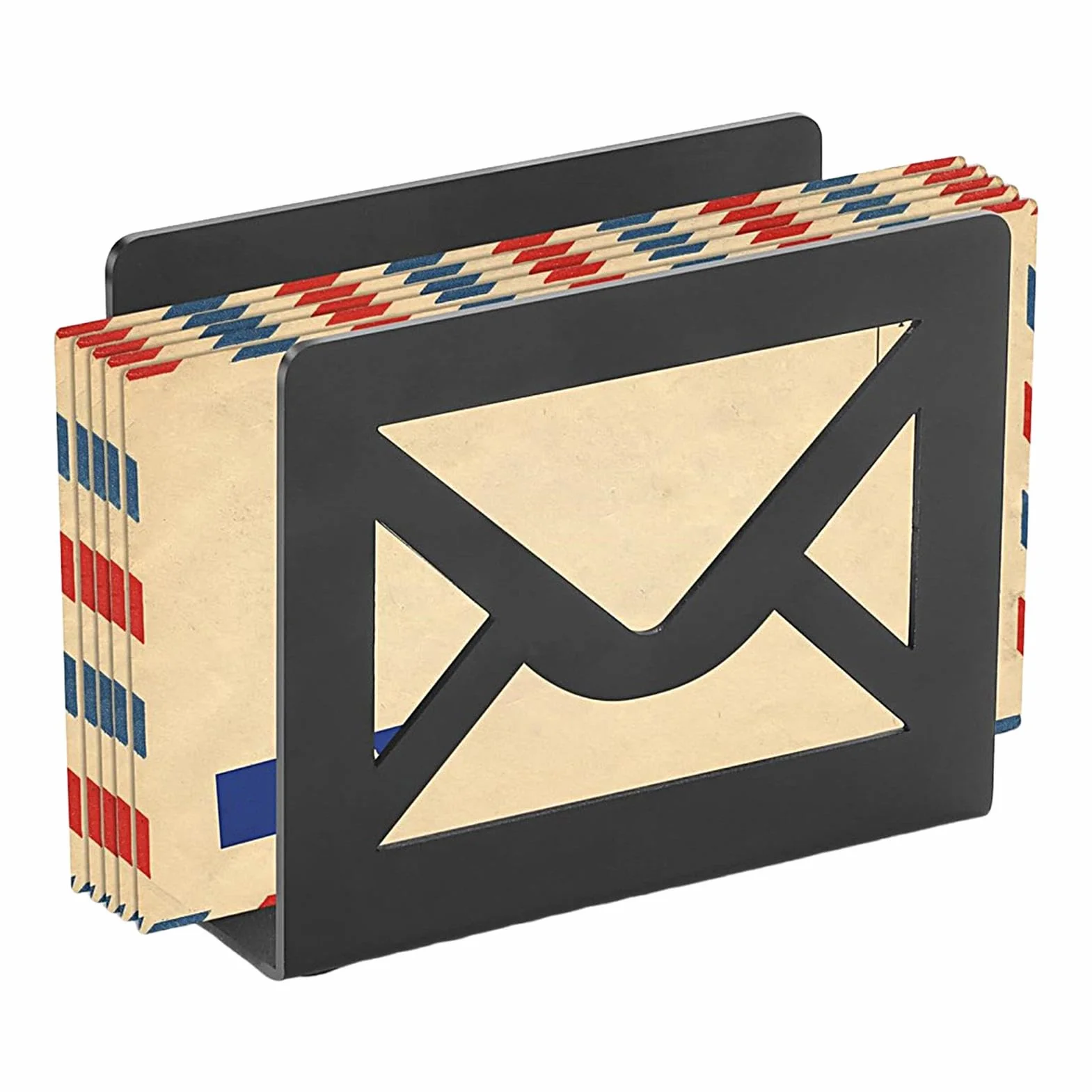 Porte-courrier bureau noir plateau organisateur lettres étagère rangement documents design moderne