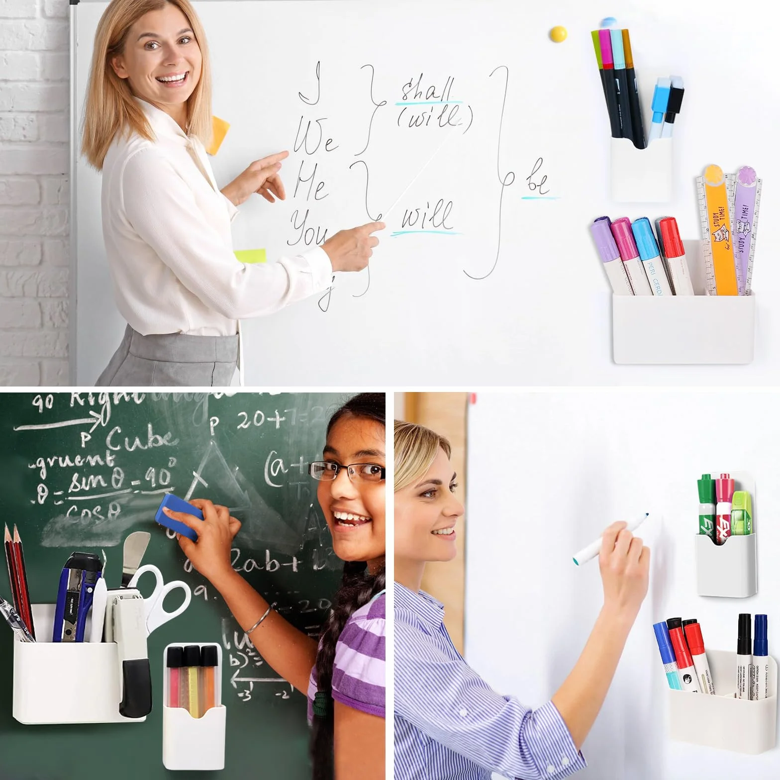 Porte-stylos Magnétiques 2 Pièces, Pot à Stylos Accessoires pour Tableau Blanc avec 2 Éponges