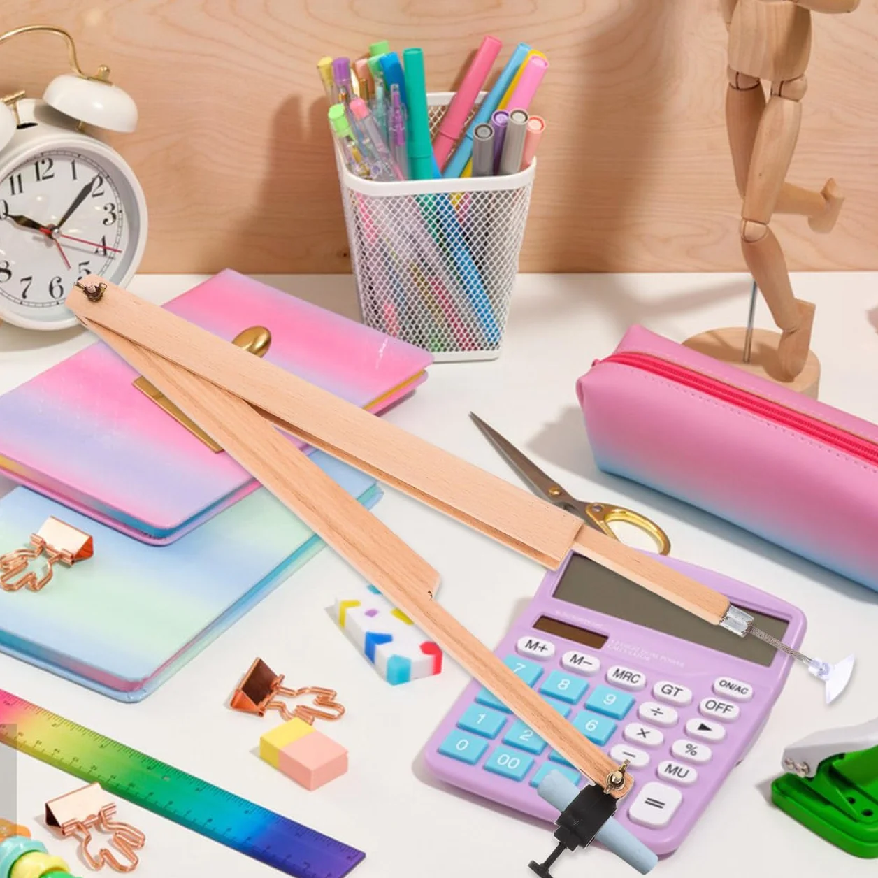 Angoily Boussole Pédagogique En Bois Compas À Dessin Grand Rayon Avec Porte-Stylo Pour Cours De Mathématiques