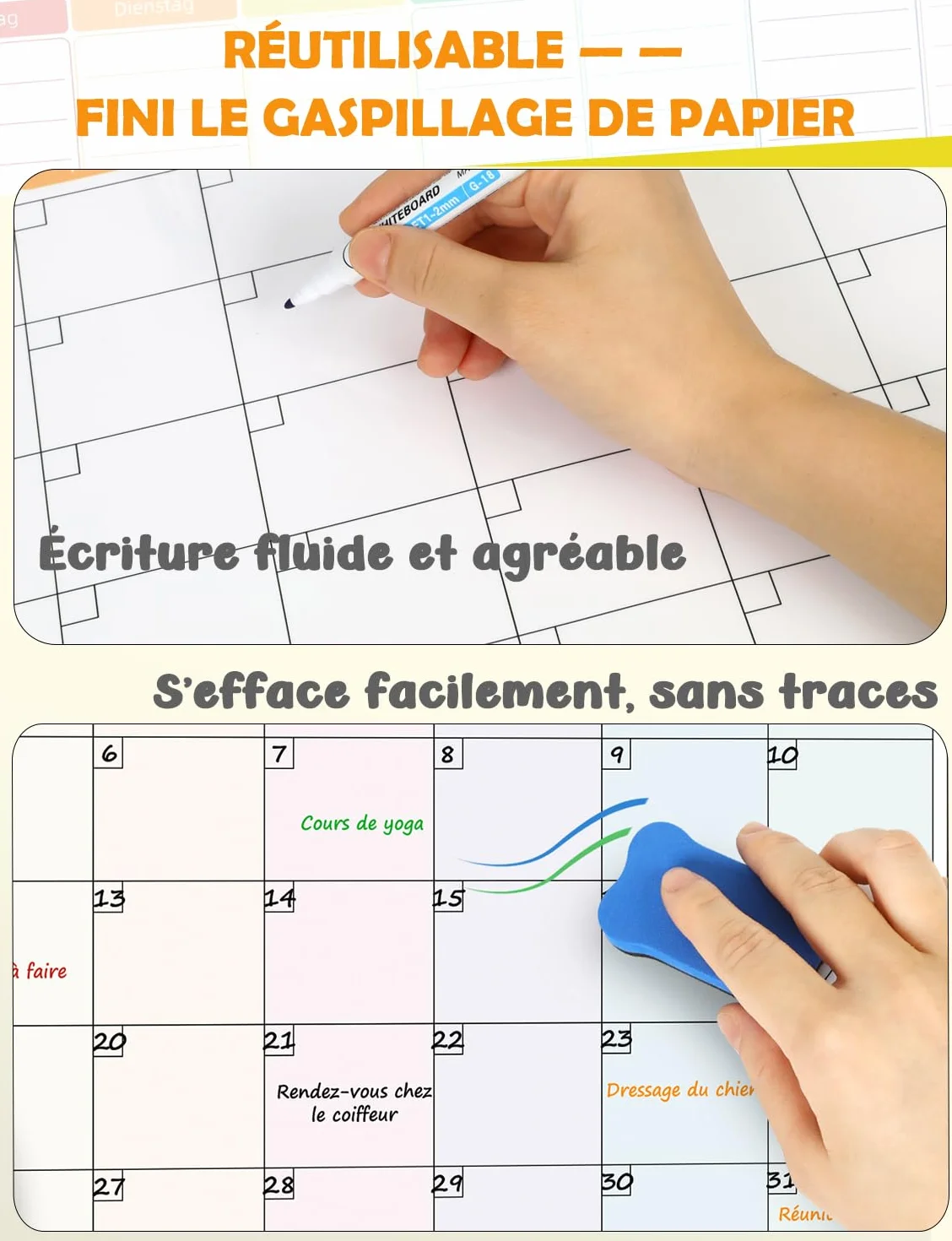 Plannings Frigo Magnétiques Effaçables – Semainier, Mensuel & Journalier – Organisation Famille, Menus & Tâches – Kit Réutilisable