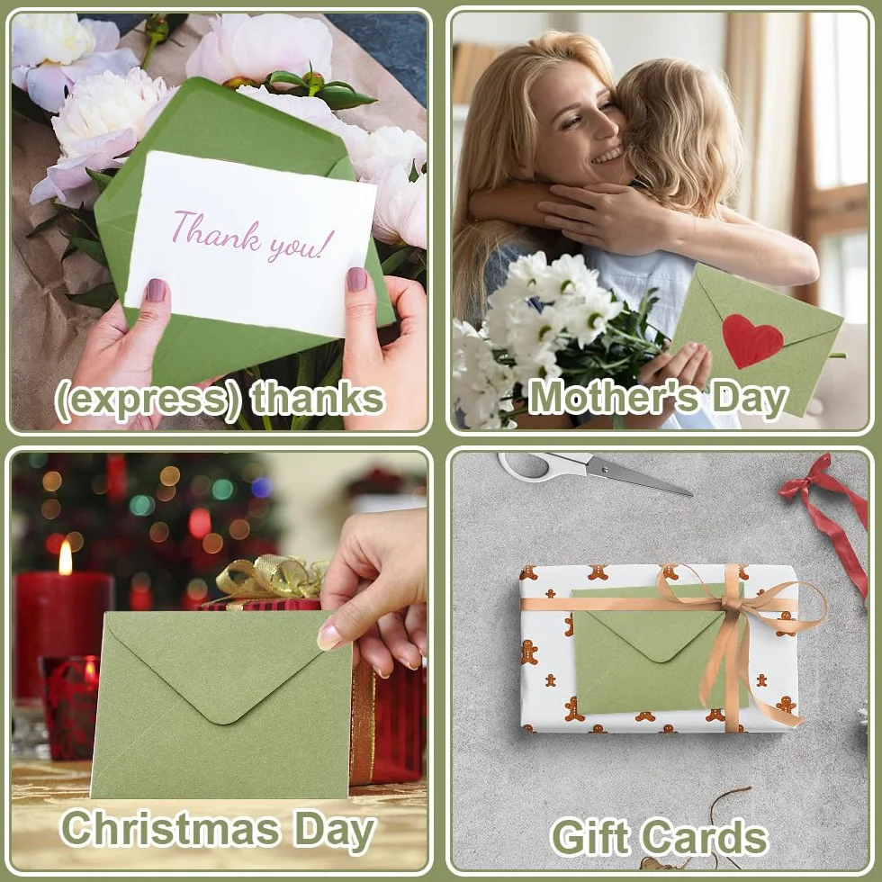 Enveloppes Vertes 153 x 103 mm Lot de 40 - Sans Fenêtre Fermeture par Collage Humide pour Mariage Noël Cartes de Vœux