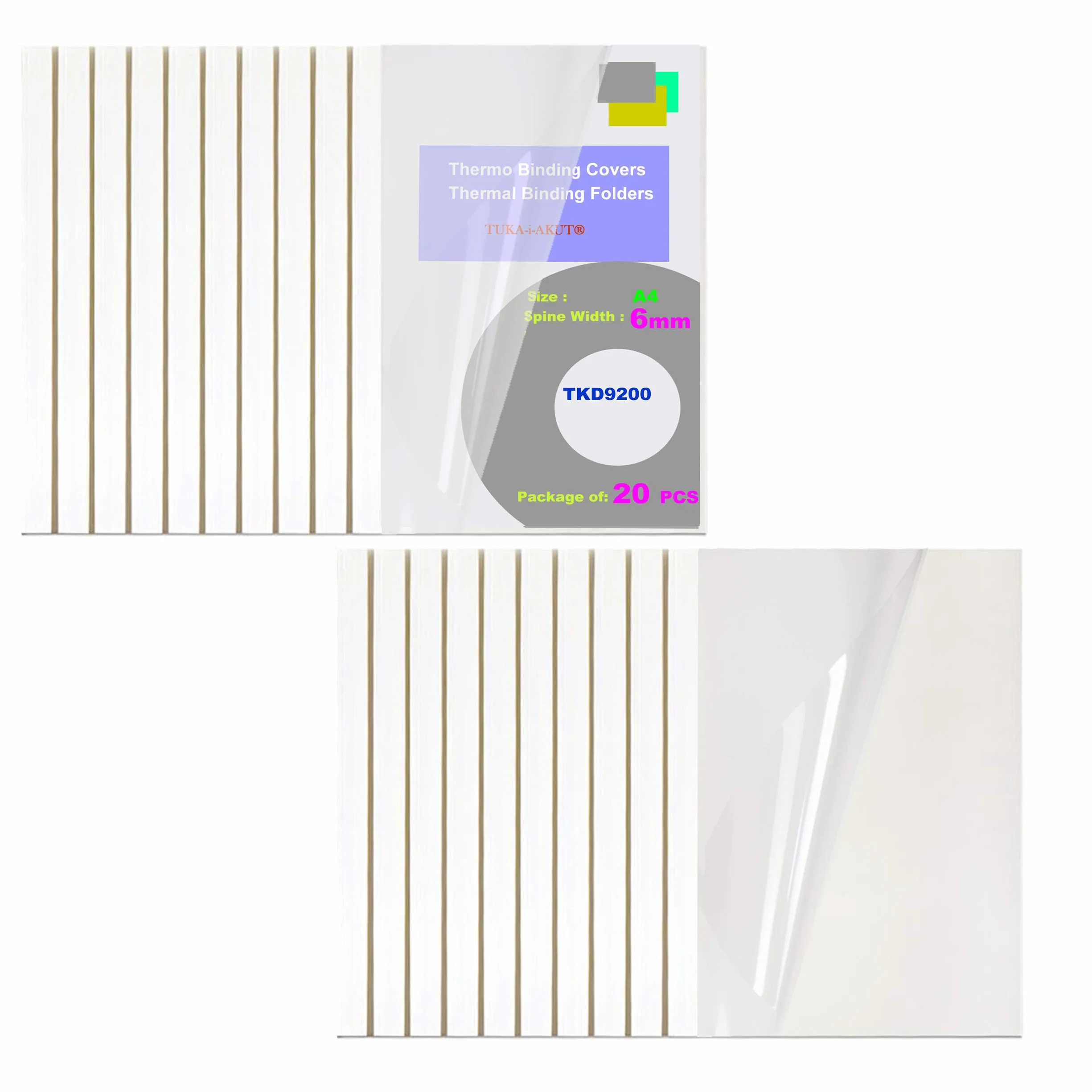 TUKA Couverture de Reliure Thermique A4 6mm 60 Feuilles Paquet de 20 Blanche TKD9200-A4-white-20x