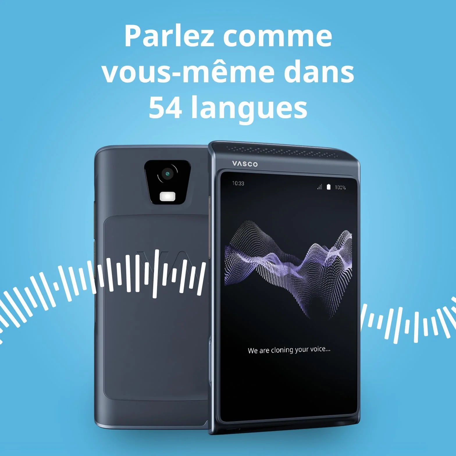Vasco Translator Q1 Traducteur vocal instantané avec clonage de voix par IA 113 langues Internet gratuit à vie Phantom Black