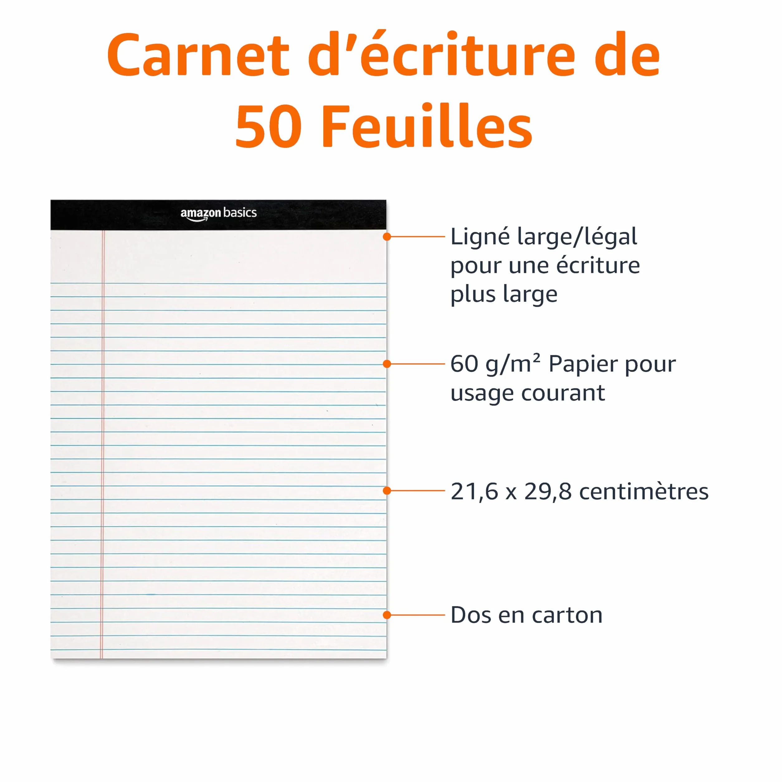 Amazon Basics Blocs-notes ligné 21.6 x 29.8cm 12 unités Blanc