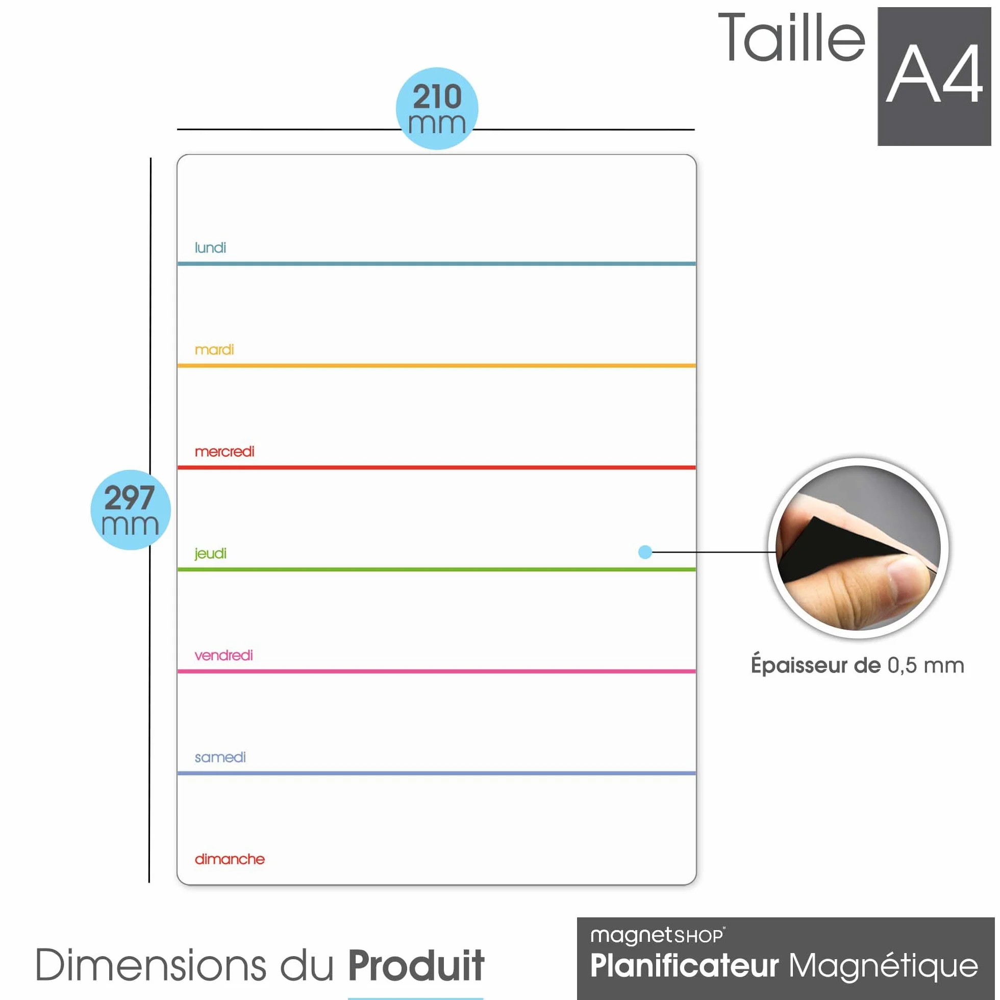 Tableau Blanc Effaçable Magnétique Semainier 30x21cm A4 Multicolore Organisation Familiale