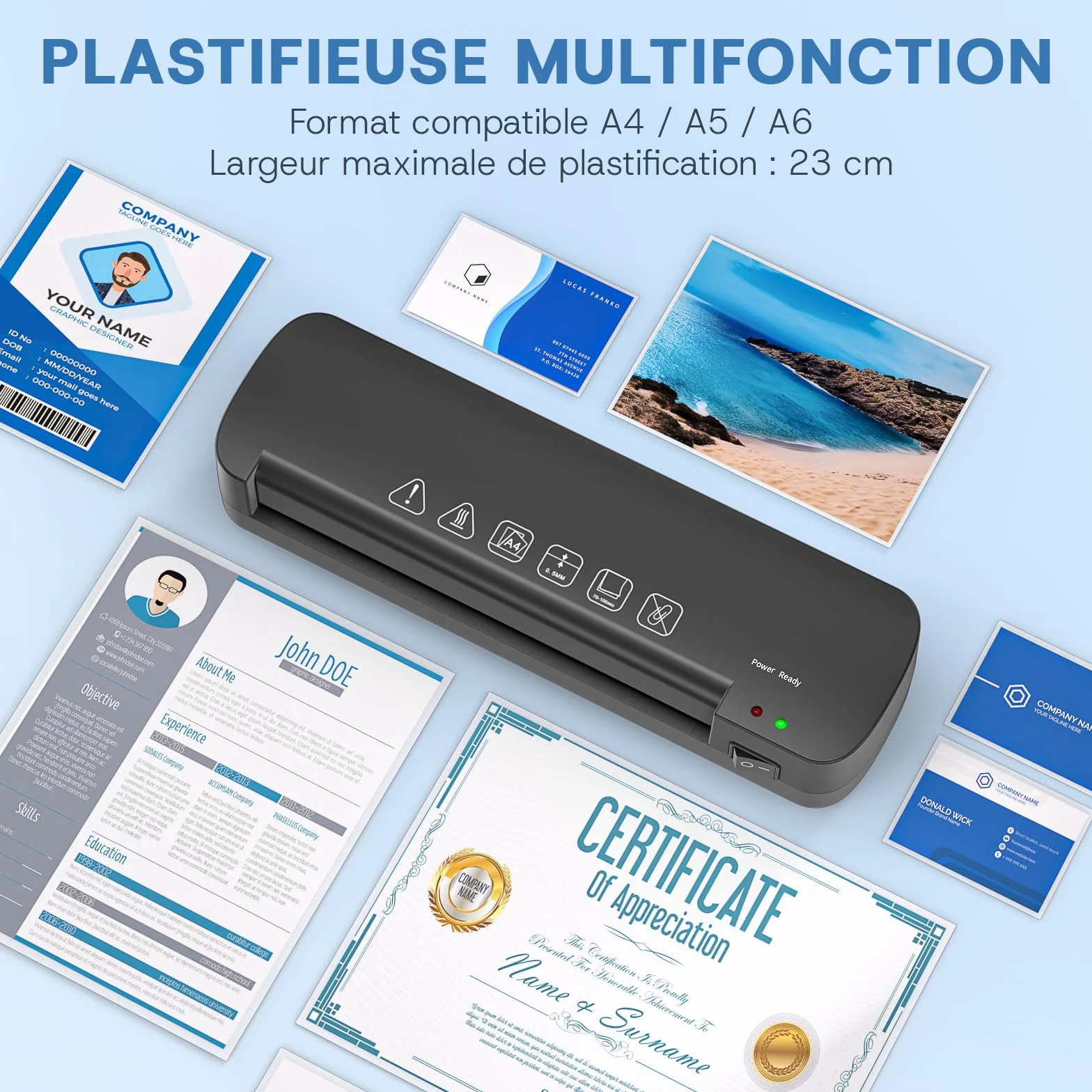 Plastifieuse A4 Thermique 70-100 Microns avec 15 Pochettes pour Bureau Maison École Noir