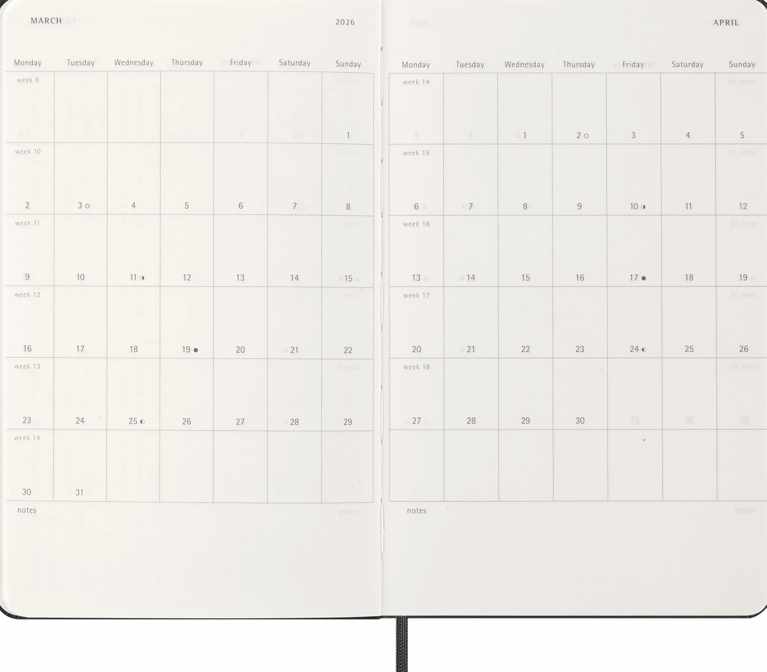 Moleskine Agenda Hebdomadaire Vertical 2026 12 Mois Couverture Rigide Noire 13x21 cm