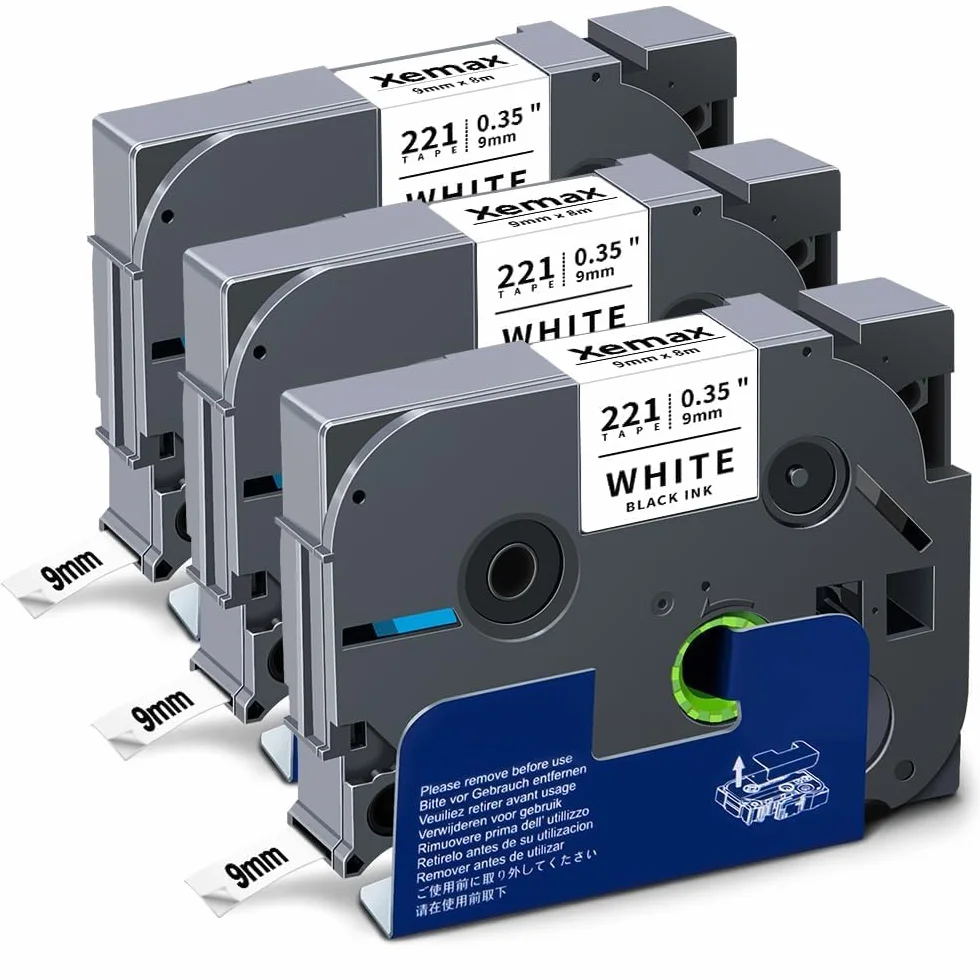 Rubans XemaX 9 mm compatibles Brother TZe-221 TZ-221 Noir sur Blanc Lot de 3