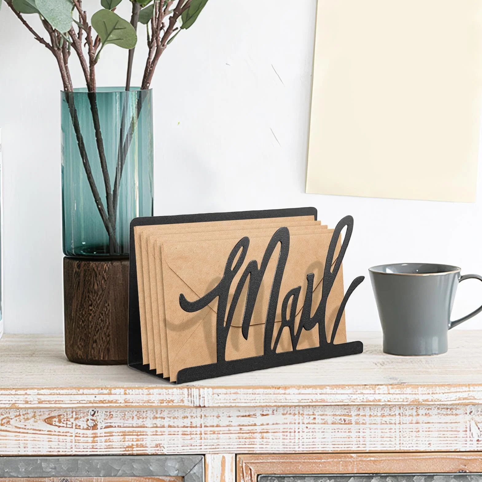 Organisateur de courrier métal noir pour maison, bureau, porte-lettres mural