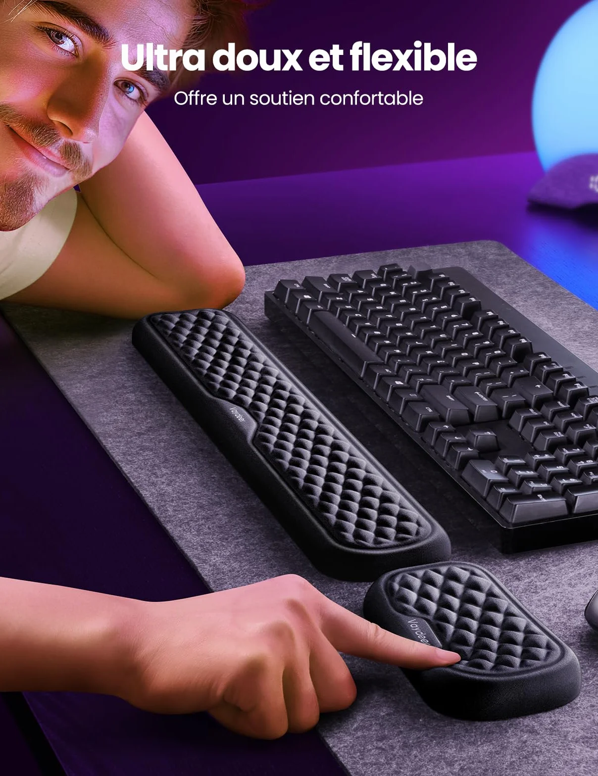 Vaydeer Repose-Poignet Clavier Souris Mousse Mémoire Kit Antidérapant Wrist Rest Pad Ordinateur Portable Noir
