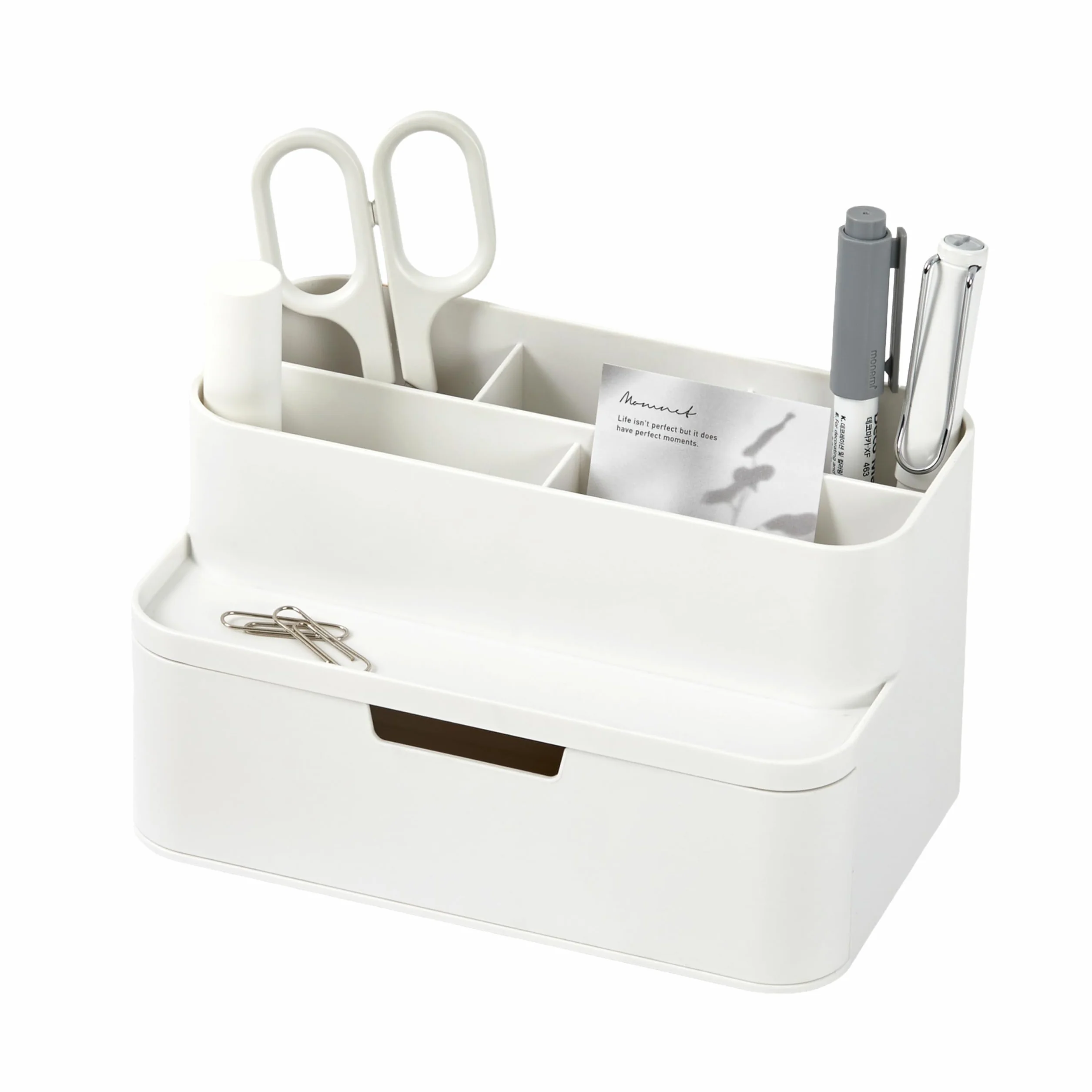 BLUE GINKGO Organisateur de Bureau Compact 5 Compartiments Demi-tiroir Porte-stylos Fabriqué en Corée Blanc