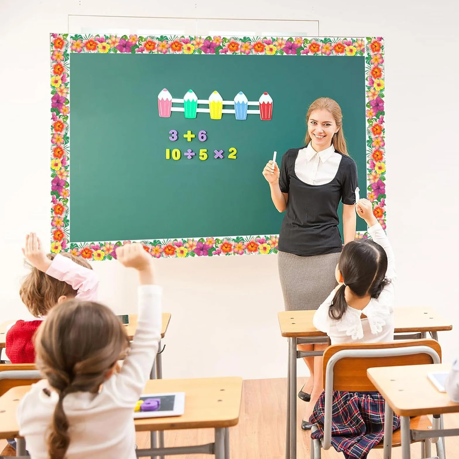 Autocollants muraux colorés 18,5 m pour tableau noir, tableau d'affichage, bordures fête scolaire