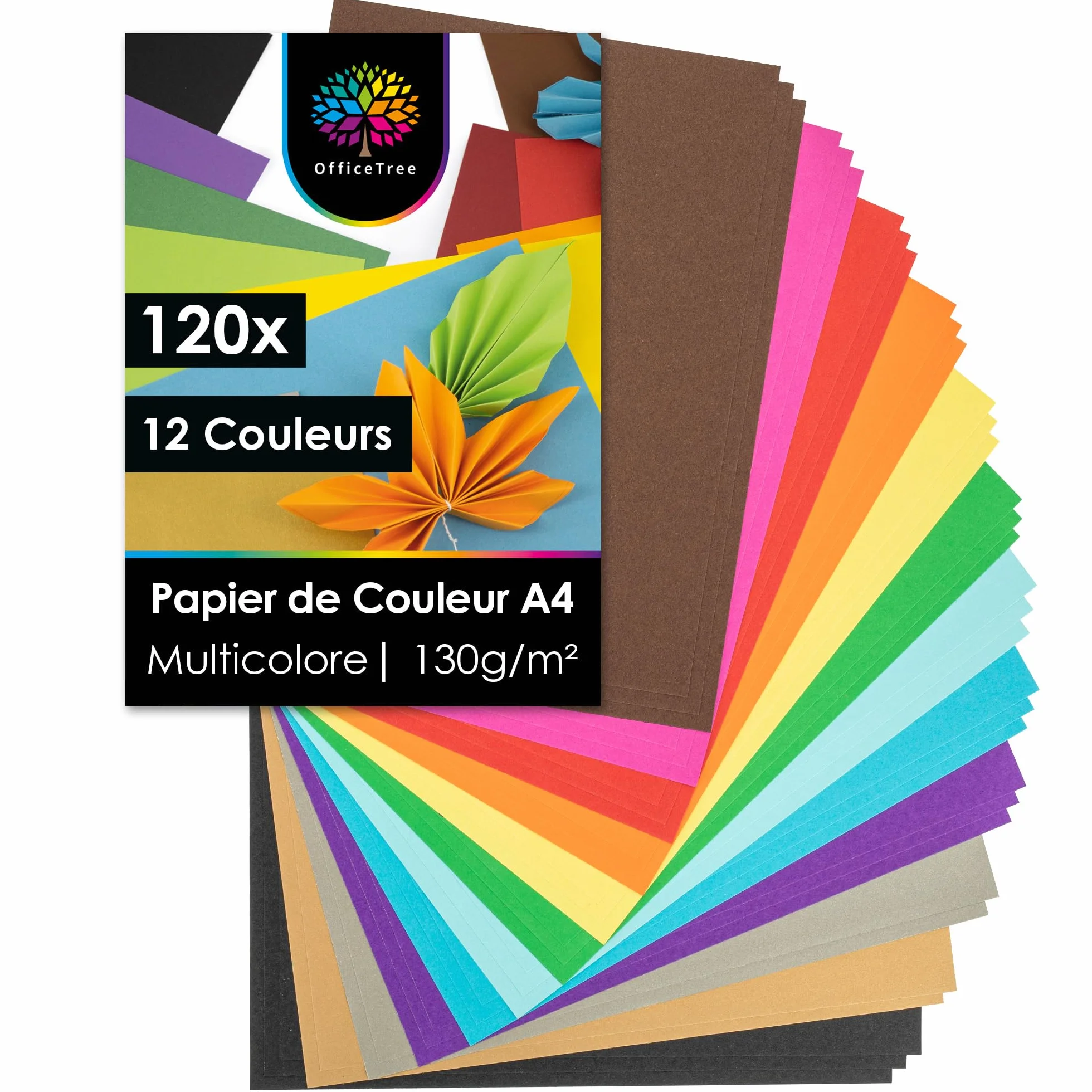 OfficeTree Papier Couleur A4 130g 12 Couleurs Feuille Cartonné