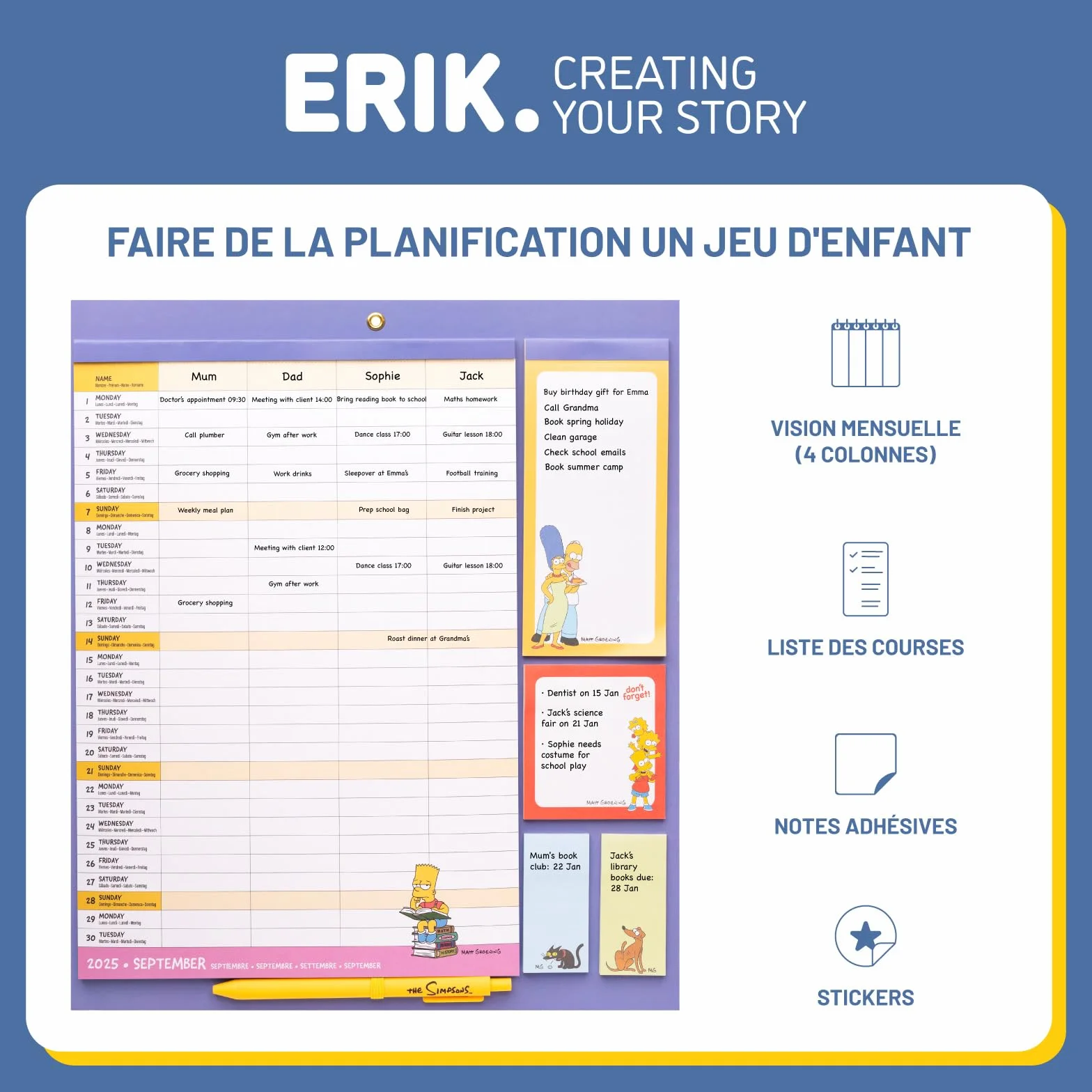 Grupo Erik Calendrier Magnétique Frigo Les Simpsons Septembre 2025 Décembre 2026 Planificateur Mensuel 16 mois