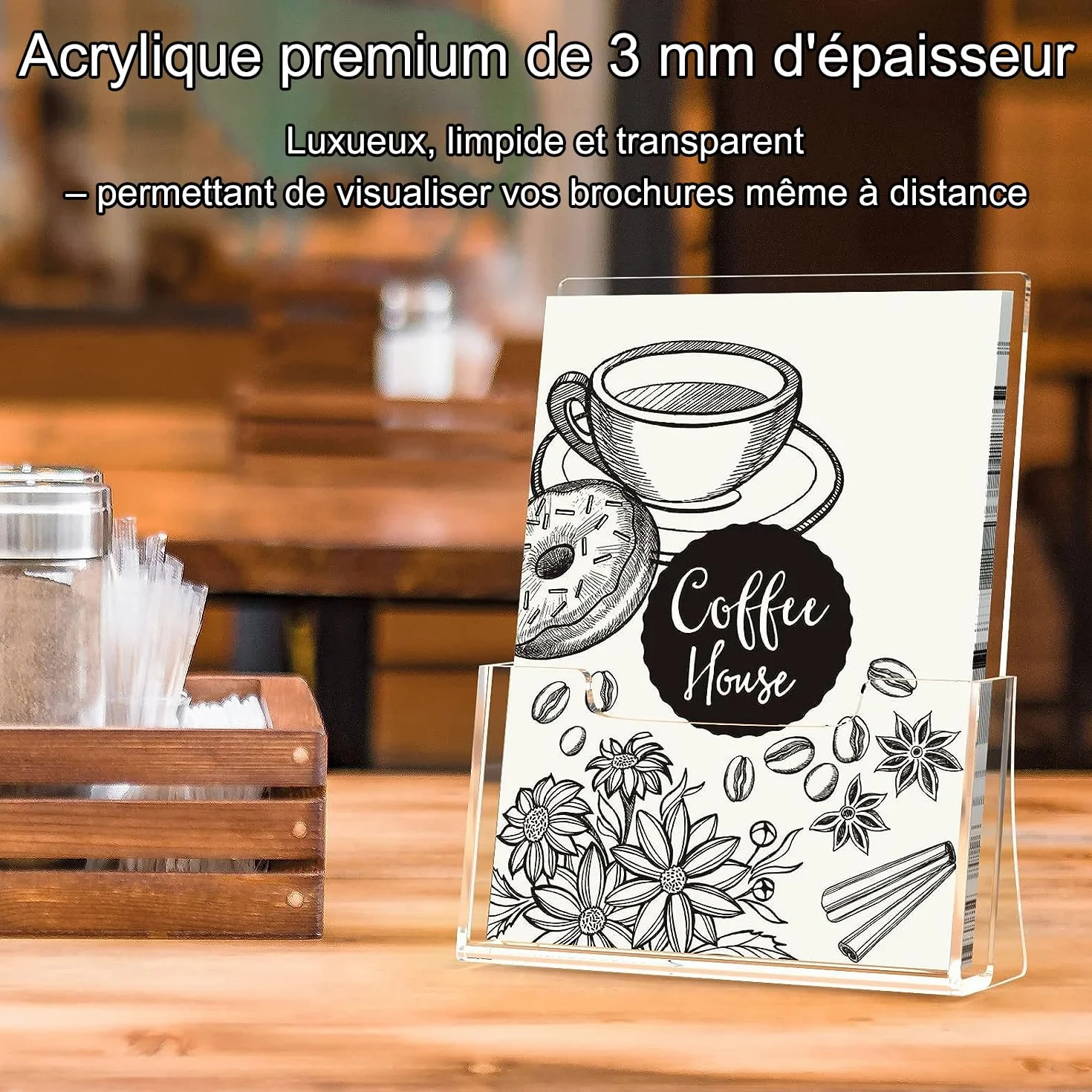 Porte-brochure en acrylique transparent A4 Lot de 2 supports autonomes pour menus magazines