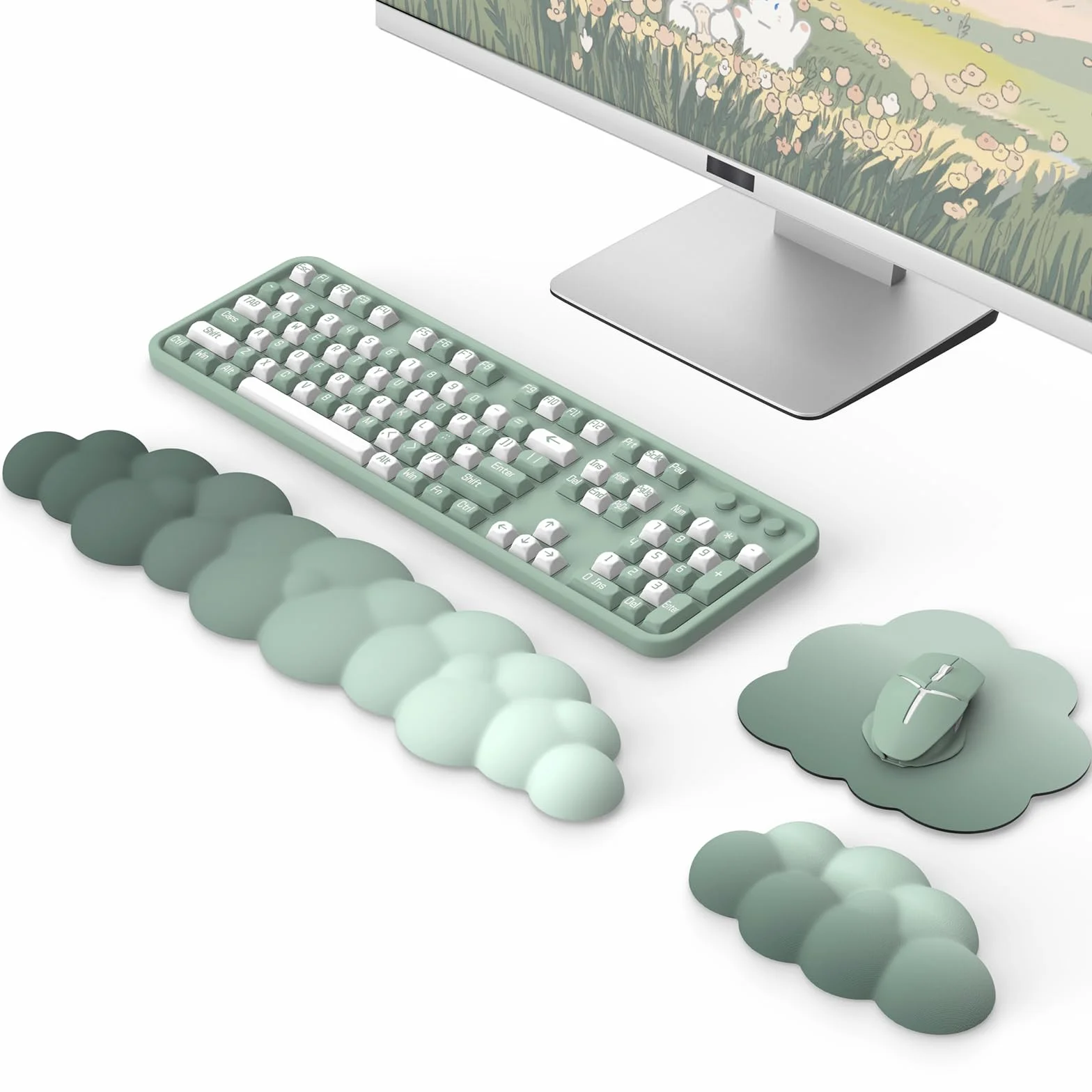 MoKo Repose-Poignets Ergonomique en Nuage pour Clavier et Souris, Polyester Durable, Vert