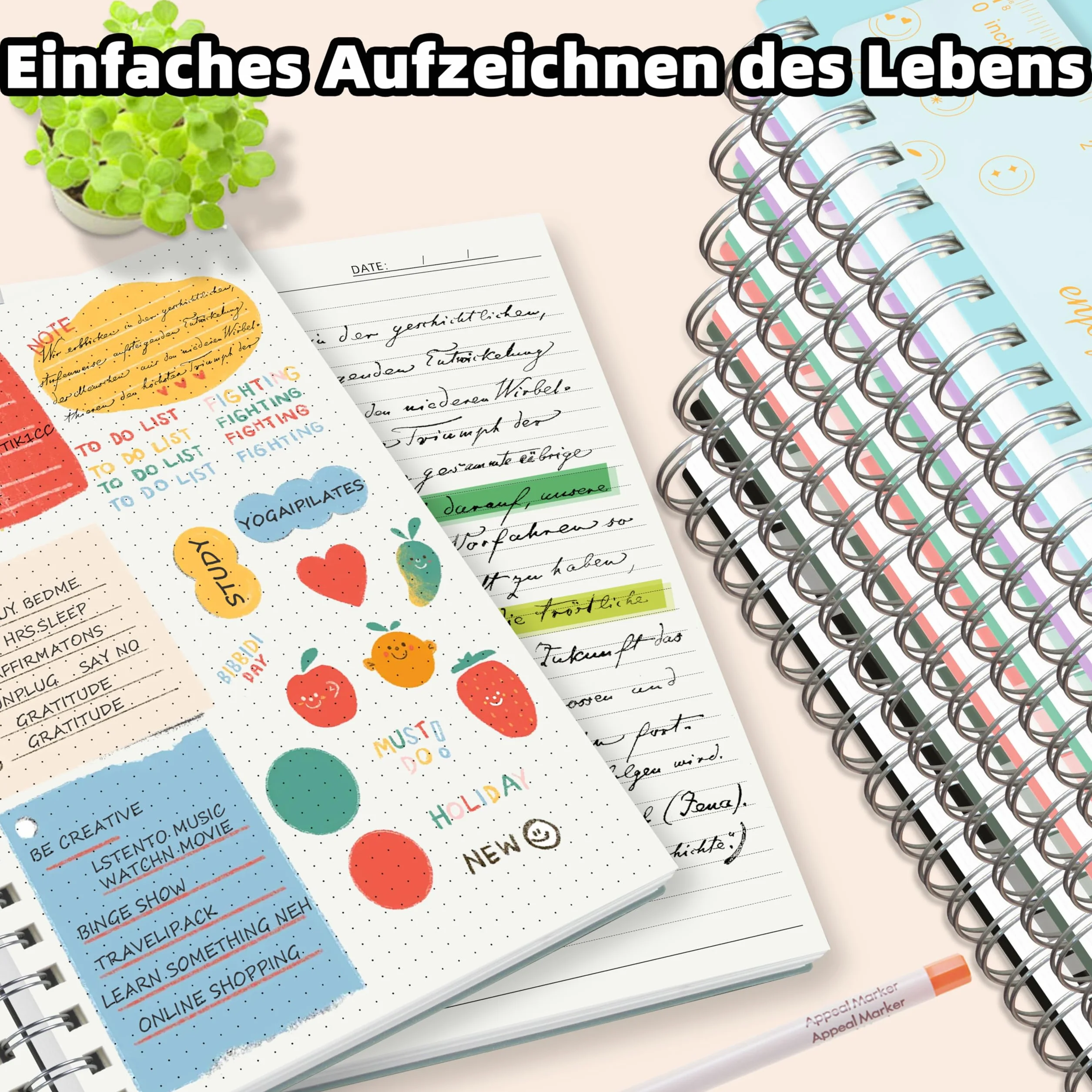 Carnet A5 Ligné 300 Pages Spirale Papier 100g/m² Couverture Rigide PVC 14,5 x 21 cm Vert
