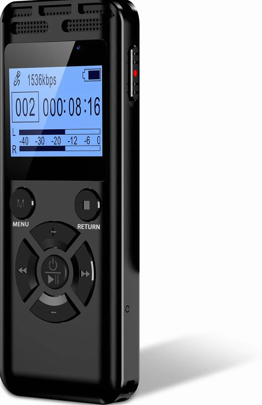 Enregistreur Vocal Numérique 64GB Stéréo HD 1536Kbps Métal Réduction de Bruit Activation Vocale