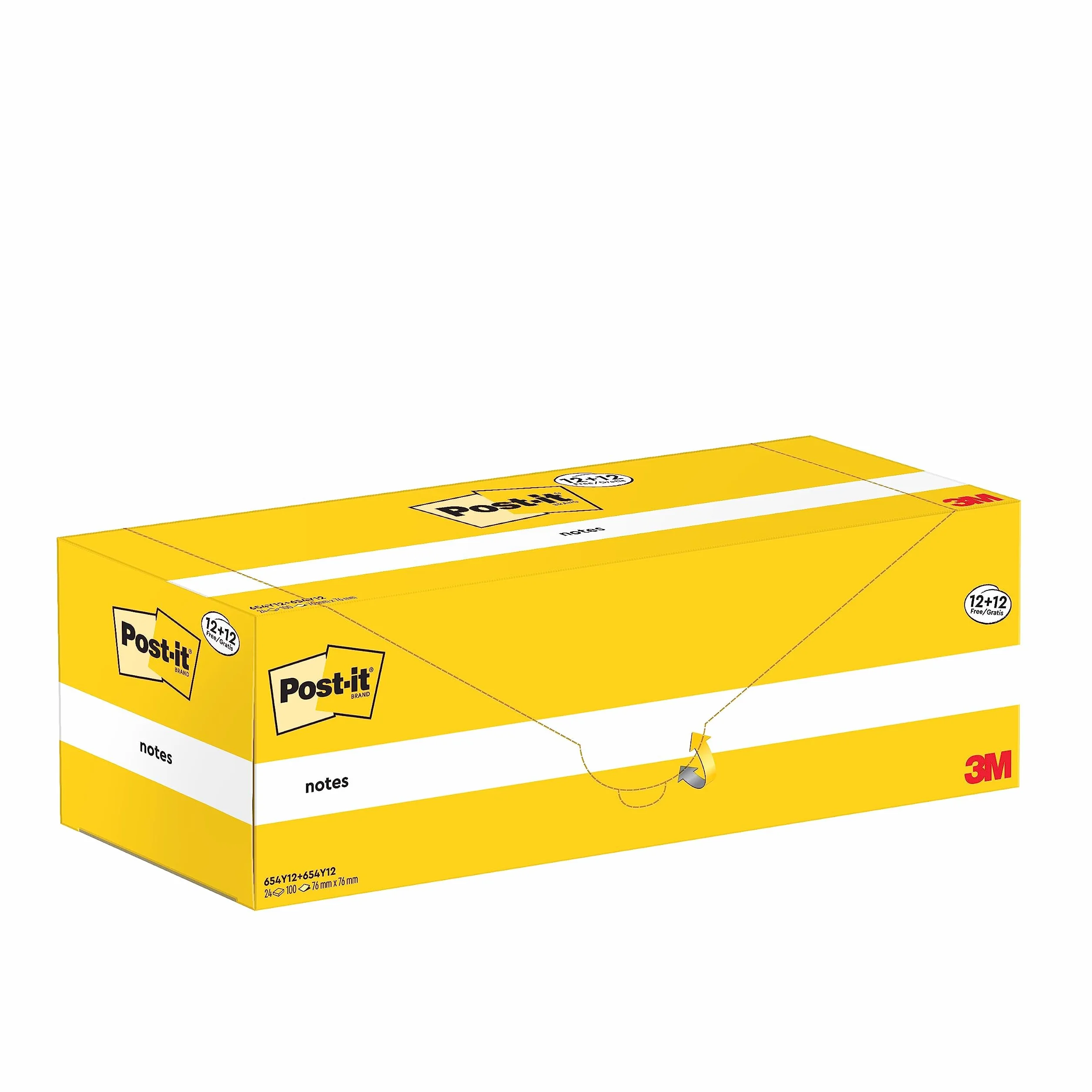 Post-it Notes Autocollantes 76 mm x 76 mm Jaune Pastel, Pack Promo 12 Blocs + 12 GRATUITS, 100 Feuilles par Bloc