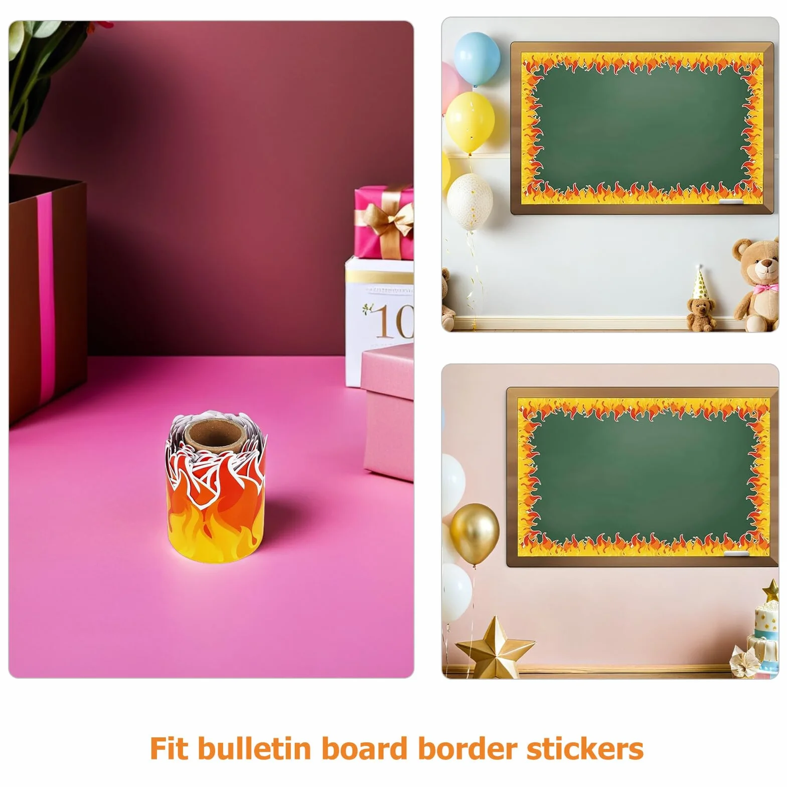 ABOOFAN Autocollants de Bordure pour Tableau d'Affichage en Papier Rouge et Orange 7,5 cm x 10 m