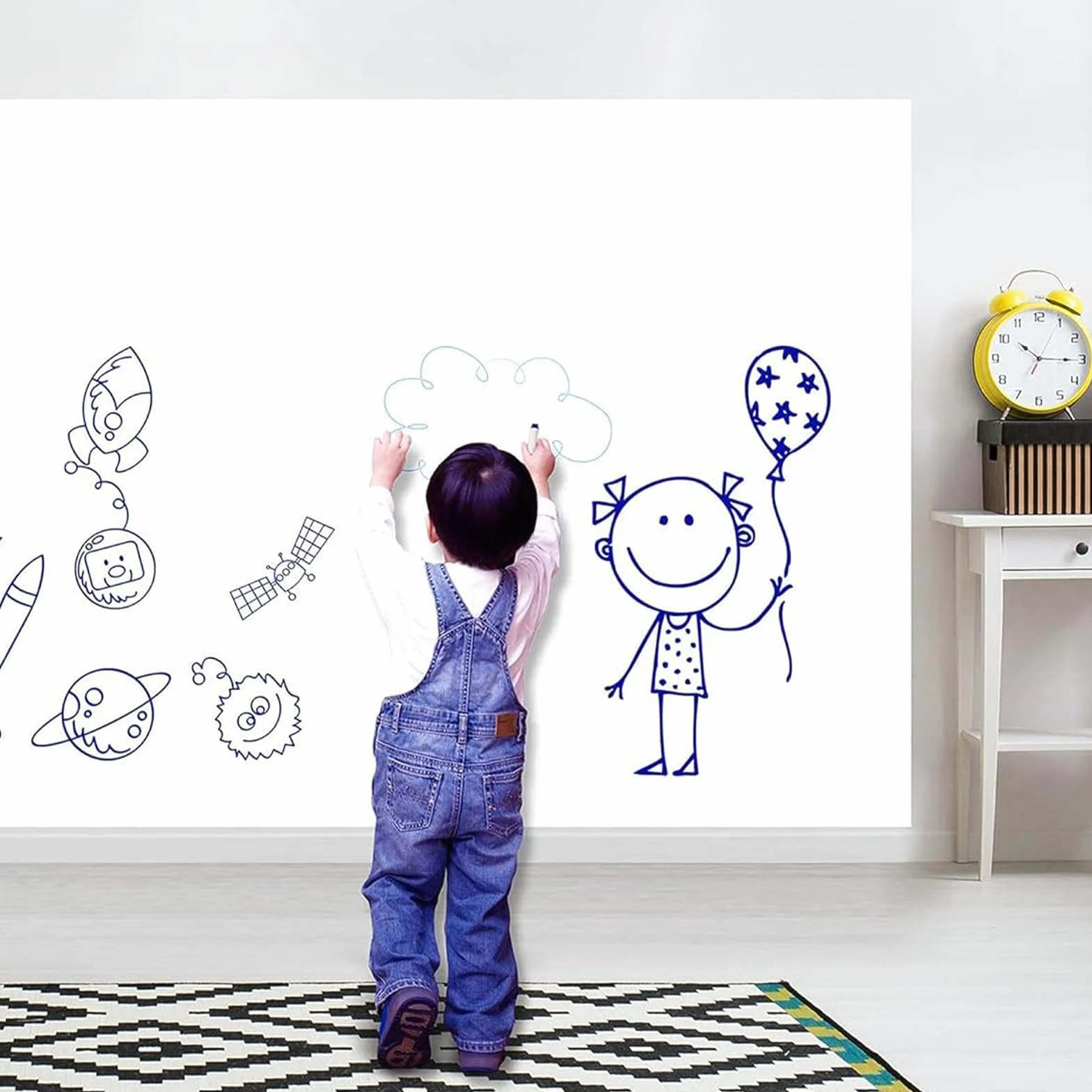 Rouleau d'autocollant en papier blanc 1000 cm | Papier tableau blanc auto-adhésif effaçable à sec | Rouleau PP imperméable adhérence électrostatique