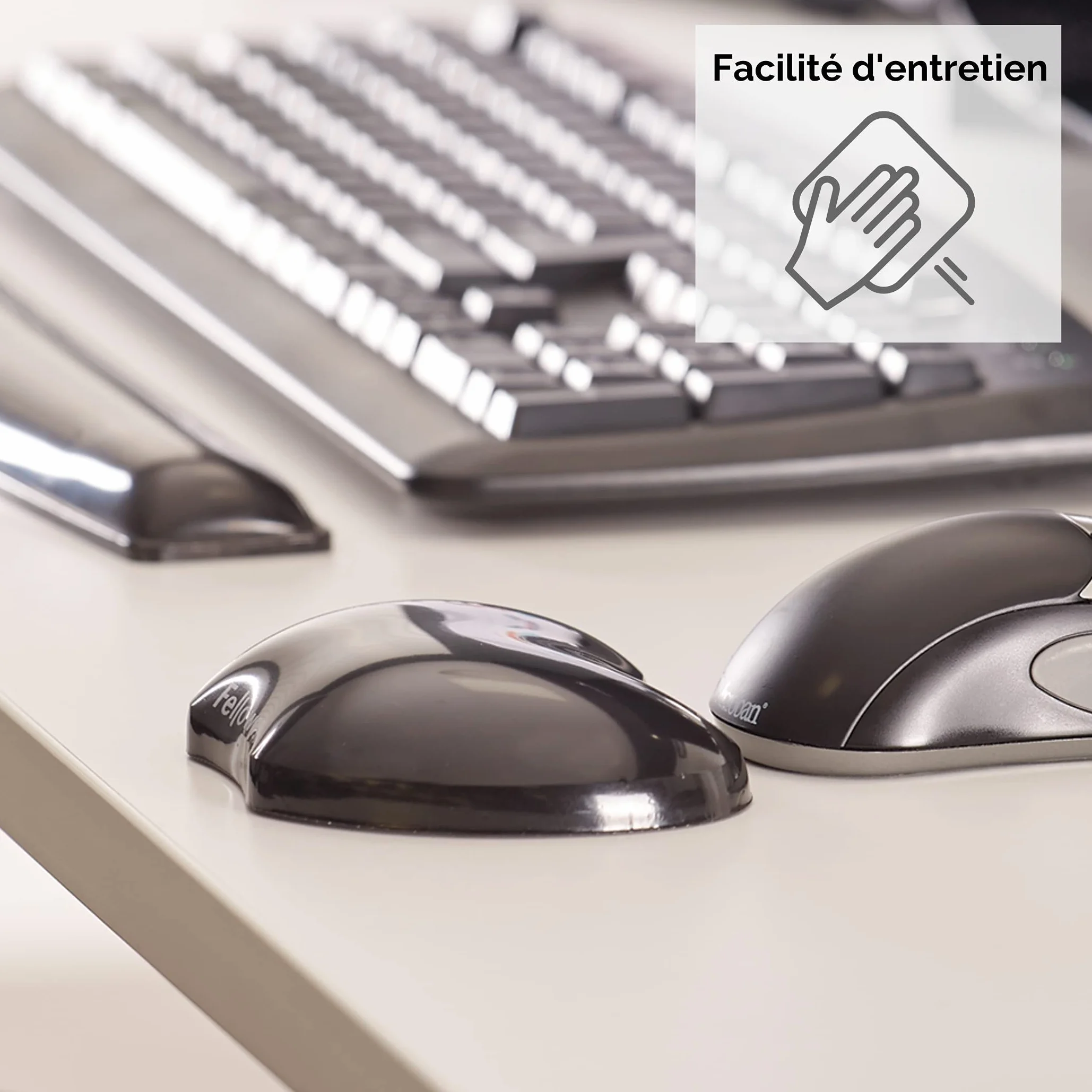 Fellowes Mini Repose-Poignet Crystal Gel Ergonomique Souris Gel Transparent Noir 18 x 122 x 88 mm