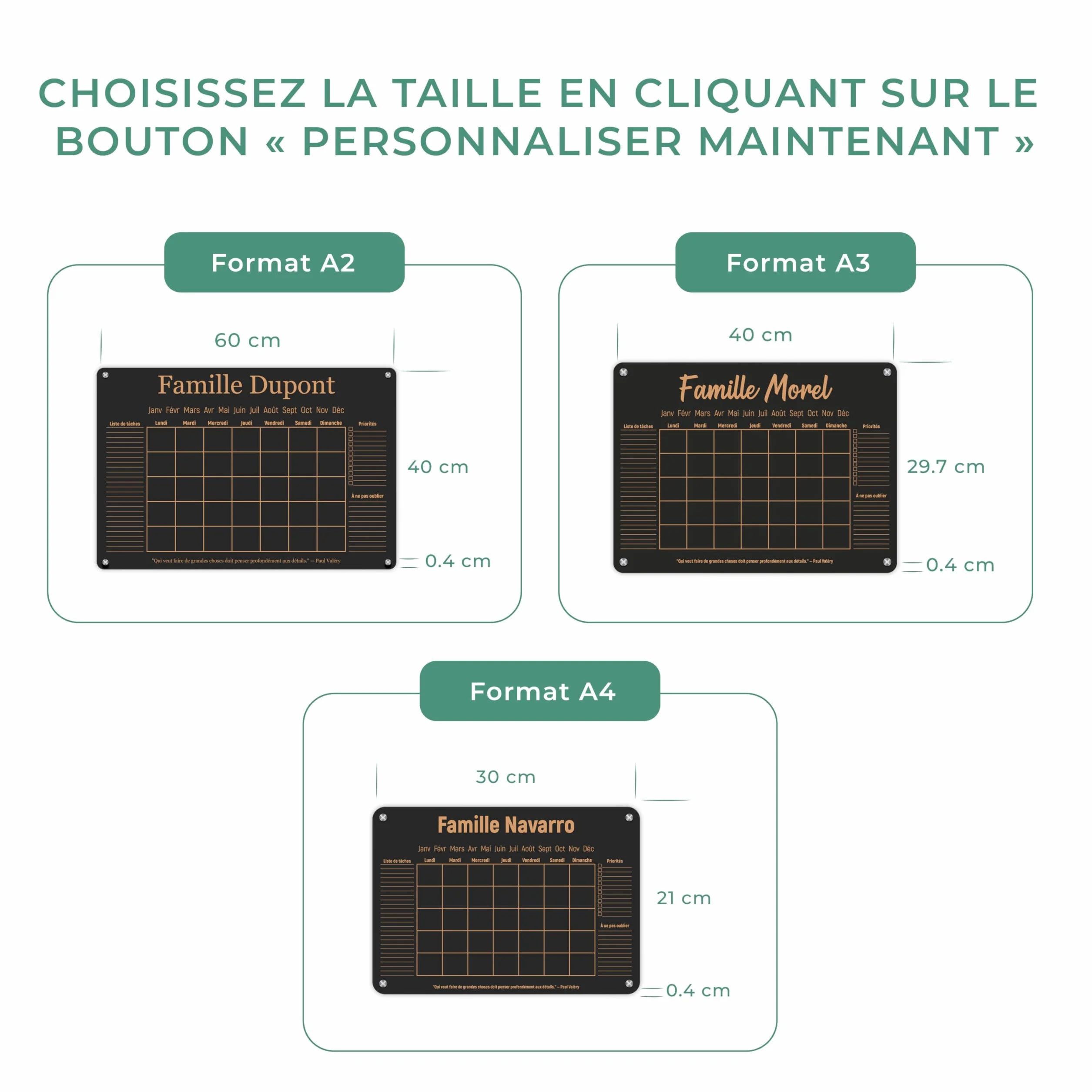 Calendrier Mural en Acrylique Personnalisé LAUBLUST A2 A3 A4 Noir Planificateur Familial Hebdomadaire Mensuel Annuel Effaçable