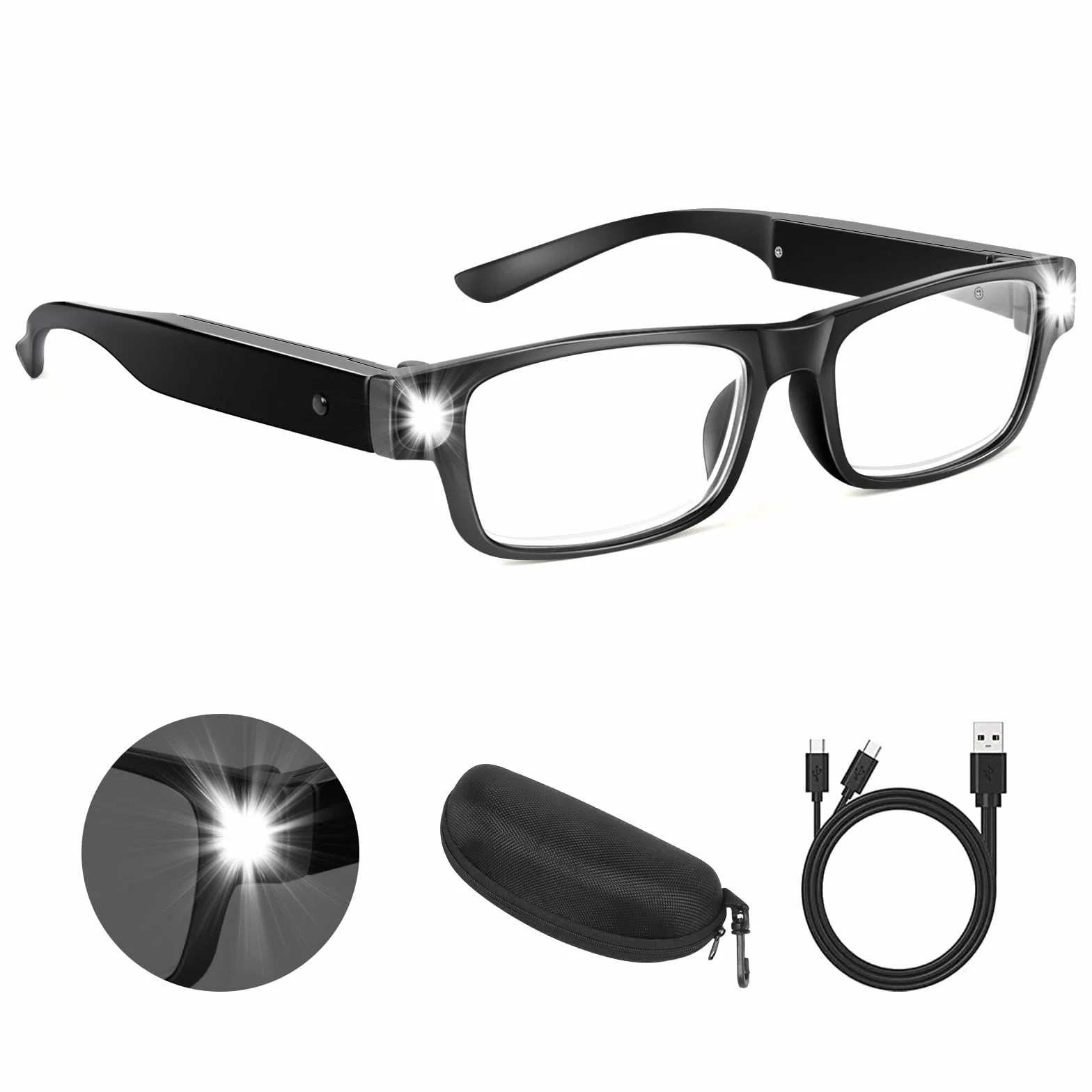 Lunettes Grossissantes 300% avec Lumière LED Rechargeables USB Mains Libres