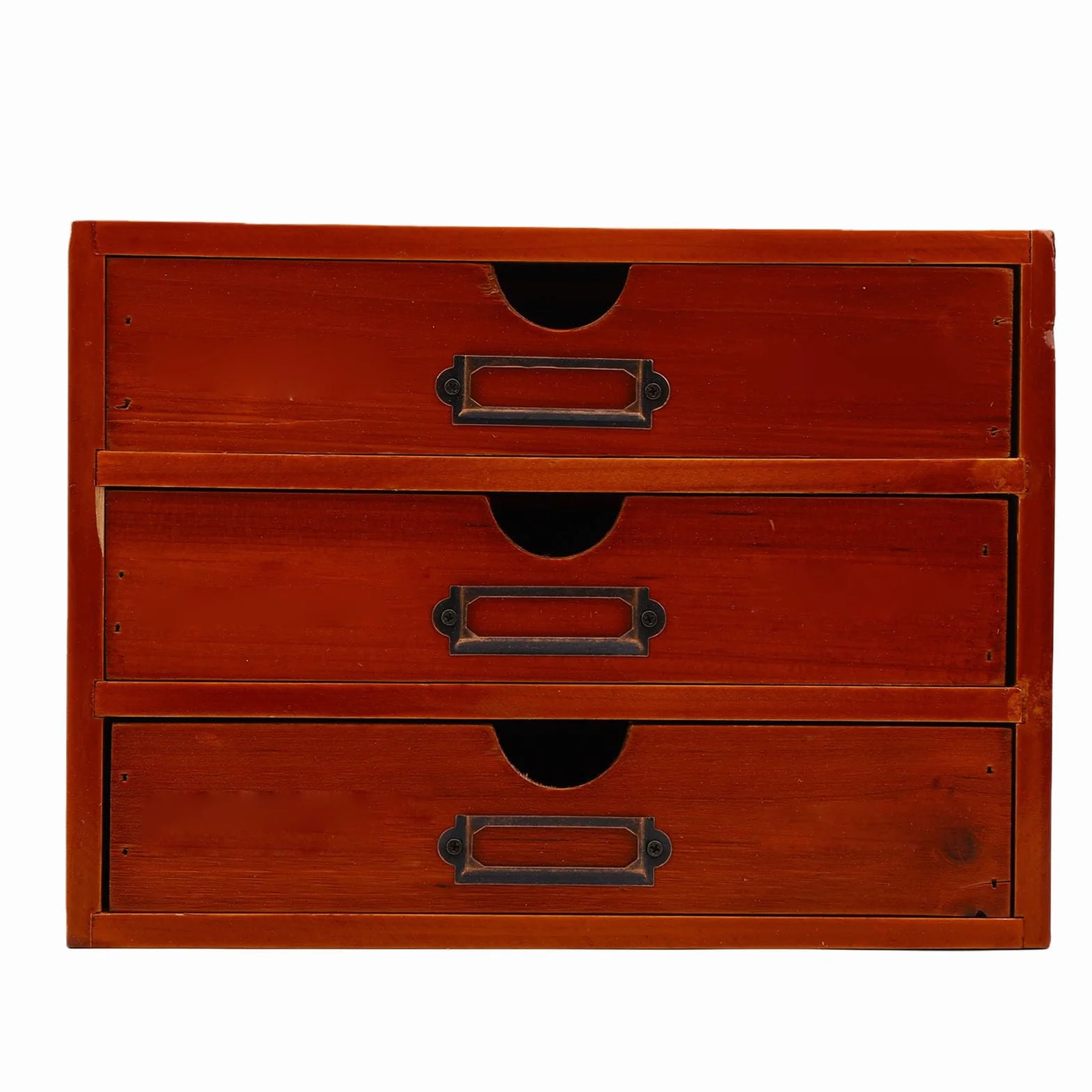 Haofy Organiseur de Bureau à 3 Tiroirs, Armoire d'Apothicaire Empilable Vintage, Boîte de Rangement en Bois Marron Foncé