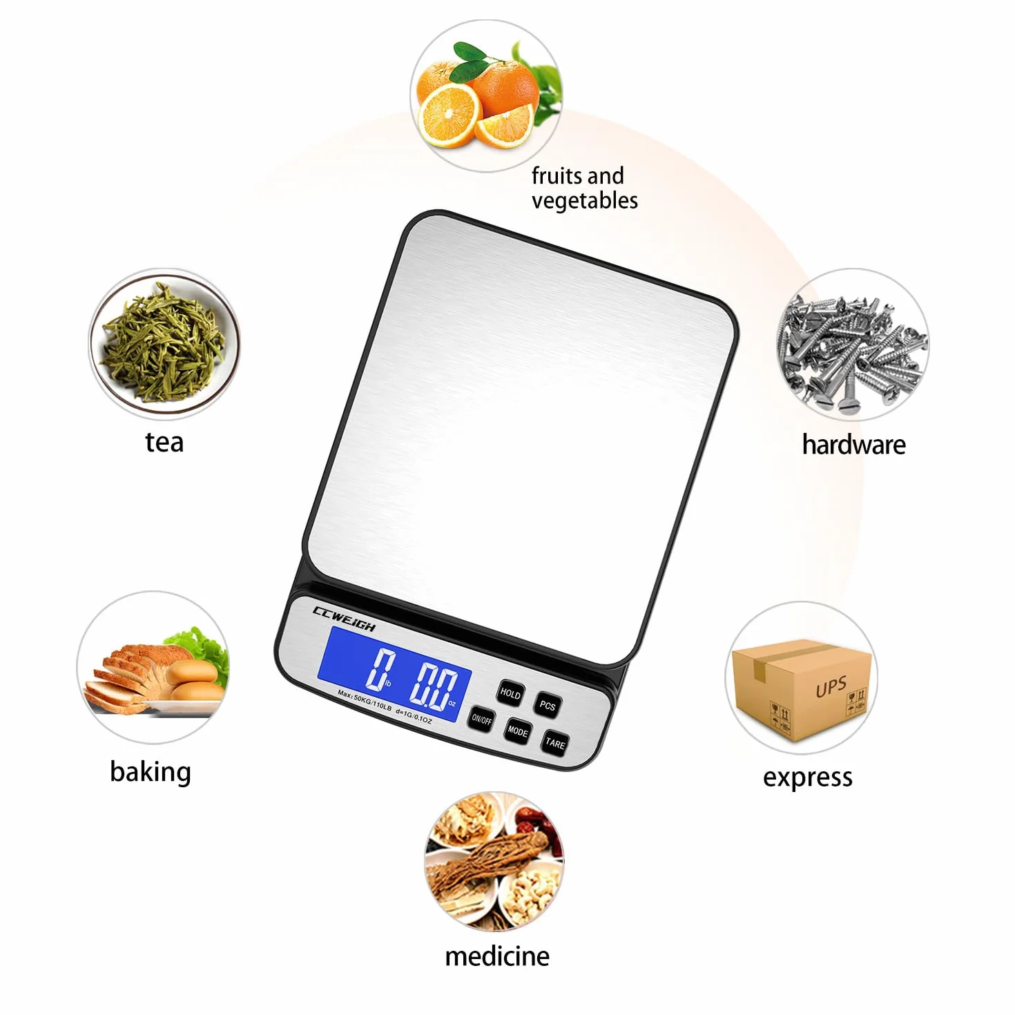 Digital Shipping Scale 110lb x 1g with Hold & Piece Counting Function