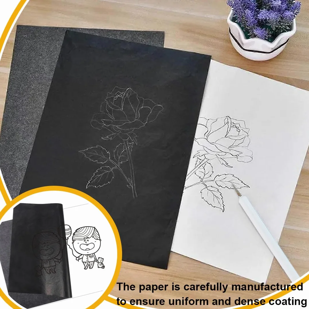 YAYNO Lot de 50 feuilles Papier Transfert Carbone A4 pour Bois Toile Surfaces Artistiques