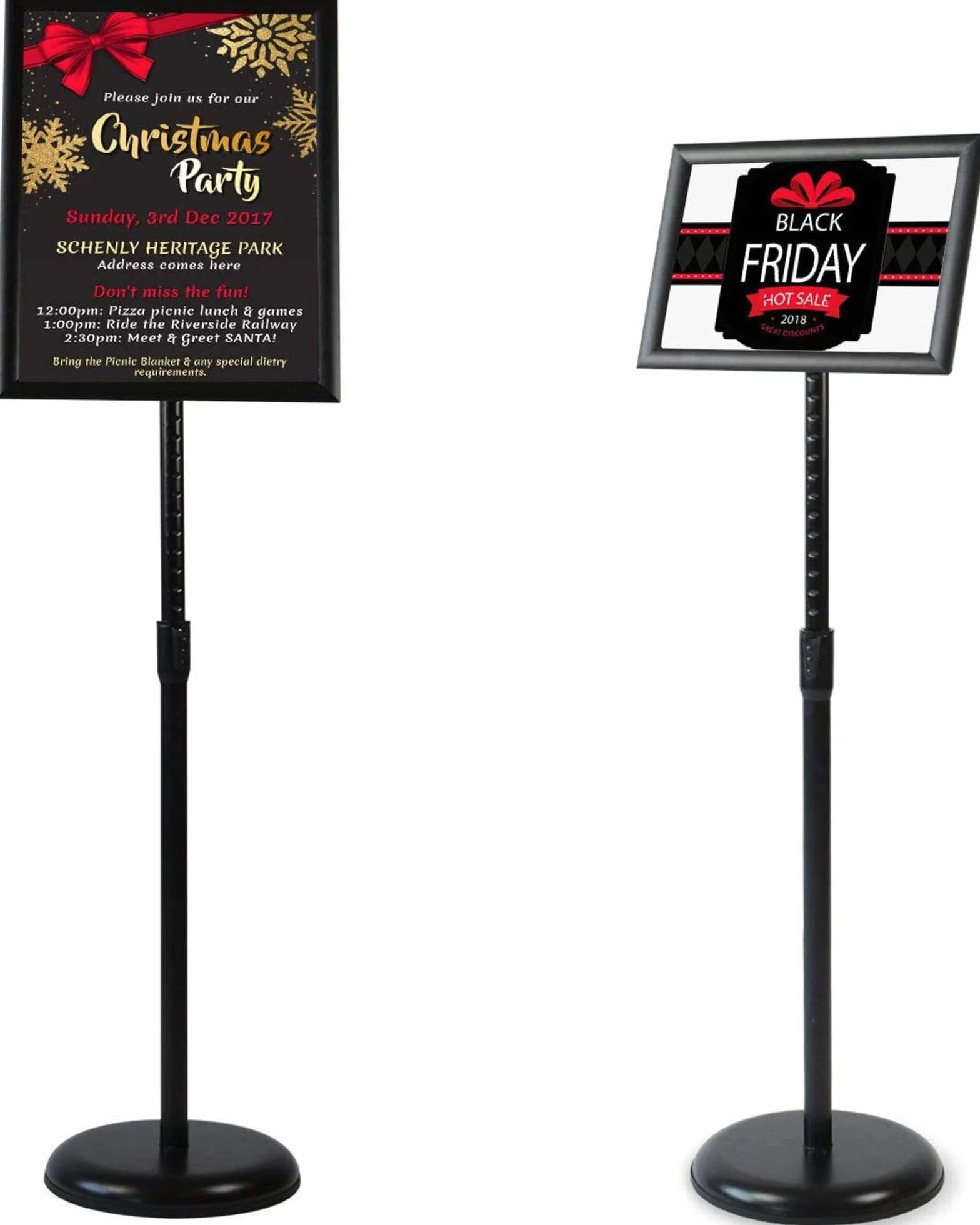 Porte-affiche en aluminium réglable avec base en métal robuste, présentoir publicitaire (Noir, A3)