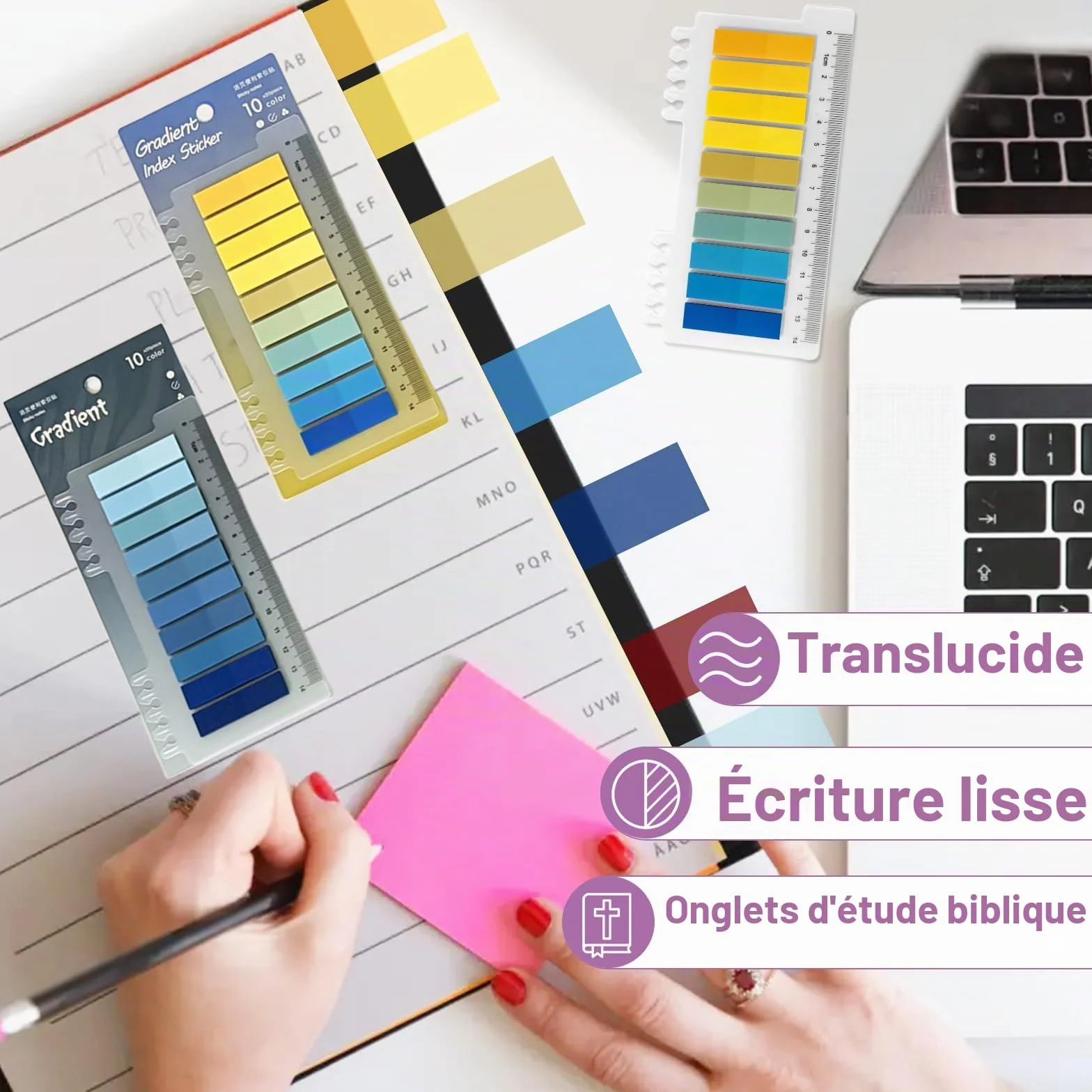 2400 Pièces Marque Page Adhésif, Notes Autocollantes Transparentes avec Règle, pour Livres et Index