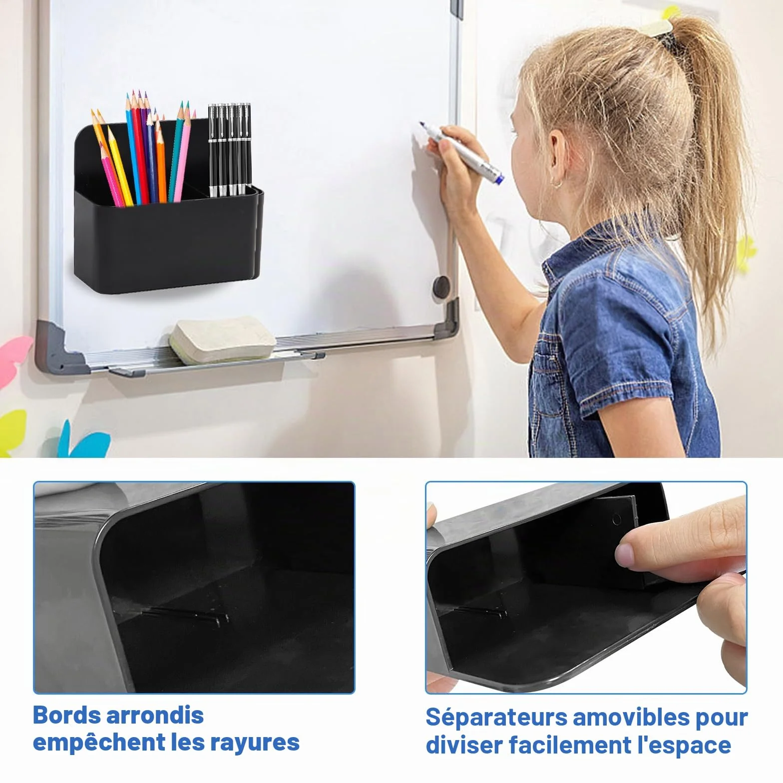 Porte-stylos Magnétiques 2 Pièces avec Éponges, Accessoires pour Tableau Blanc, Support pour Marqueurs