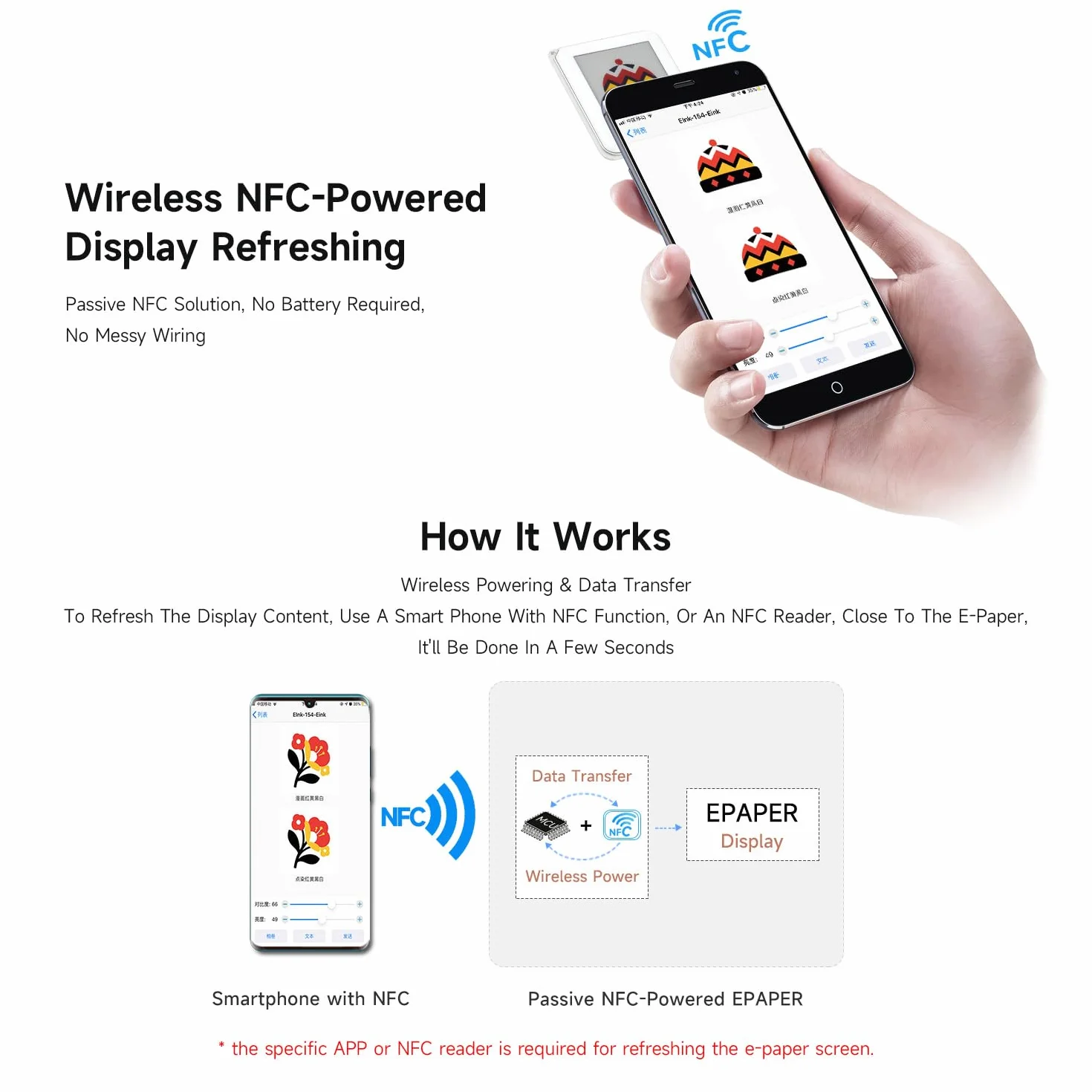 Waveshare 1.54inch Passive NFC-Powered E-Paper Red/Yellow/Black/White 4-Color Display Wireless Powering Data Transfer Silver Metal Border