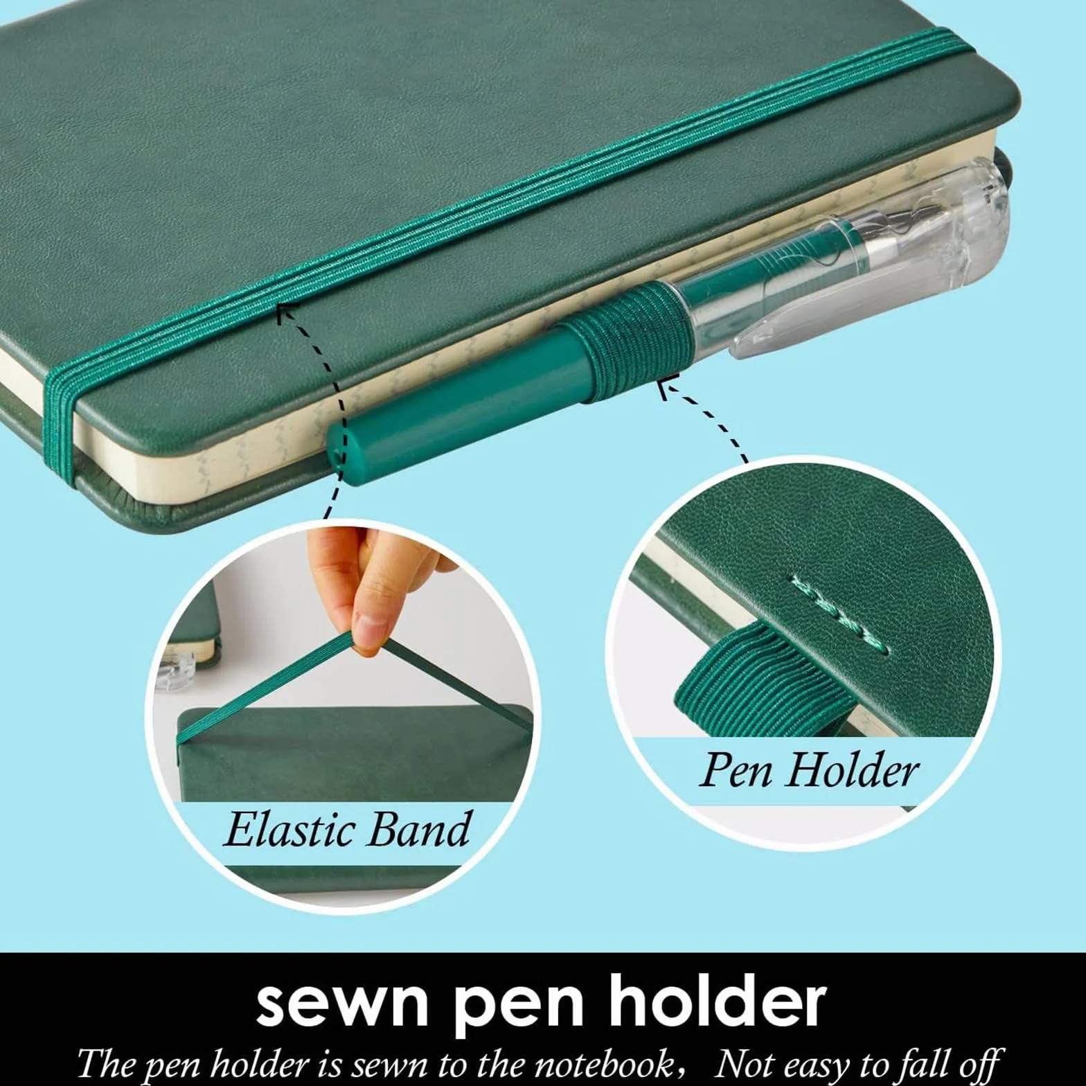 Carnet de Notes A7 Cuir avec Stylo, Mini Carnet Voyage Fermeture Élastique