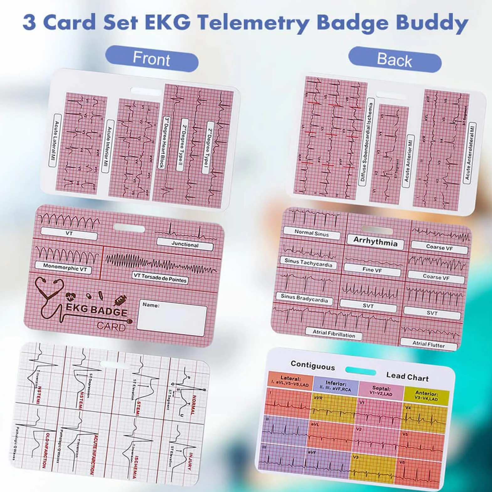Carnet d'interprétation ECG - Carte de poche ECG, 3 accessoires pour clinique