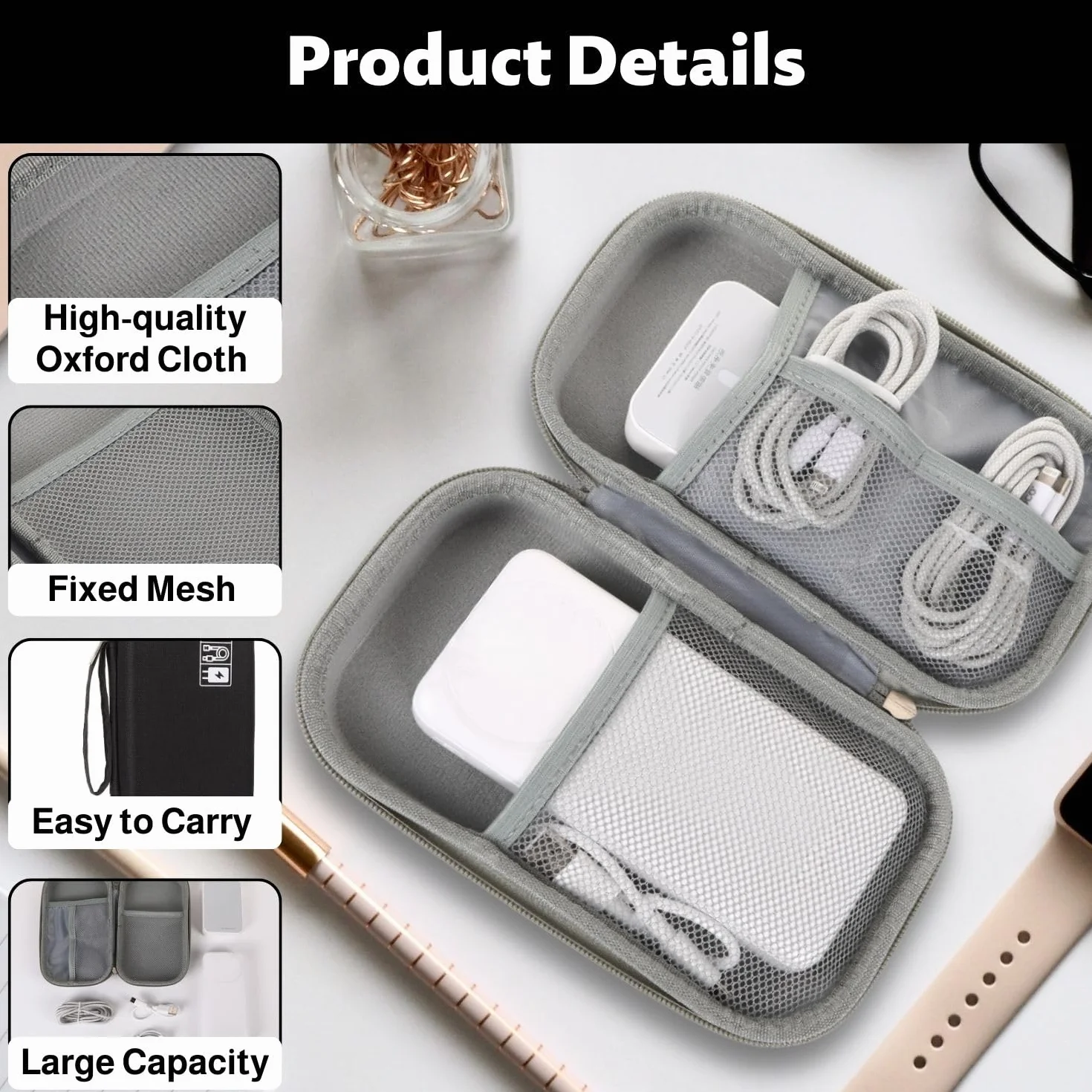 Trousse Organisatrice Multifonction pour Powerbank, Dictaphone, Lecteur MP3, Écouteurs et Accessoires