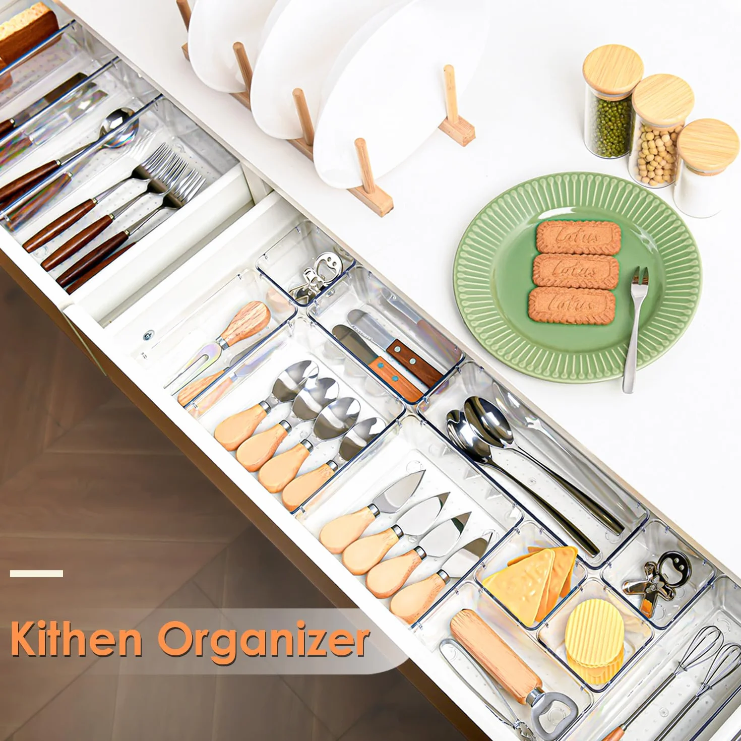 Lot de 16 Organisateurs de Tiroirs Transparent, Rangement Maquillage avec 5 Tailles, Plastique pour Bijoux Cosmétiques