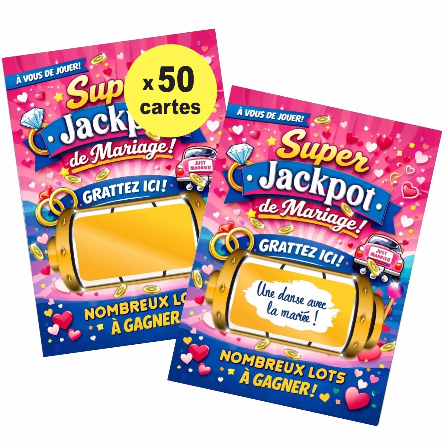 50 Cartes Tombola de Mariage Loterie Jeu Invités Tickets à gratter Super Jackpot