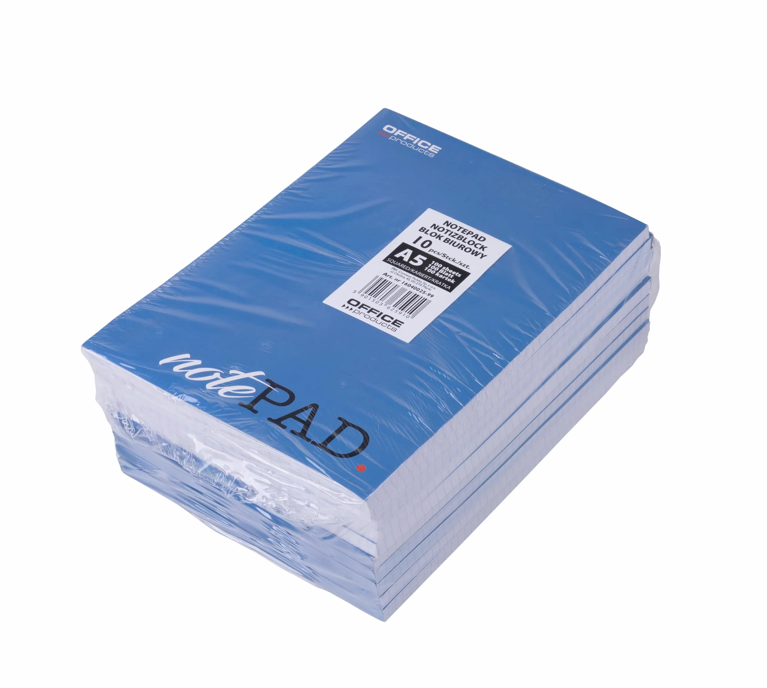 Bloc-notes A5 à carreaux OFFICER PRODUCTS lot de 10 100 feuilles 200 pages