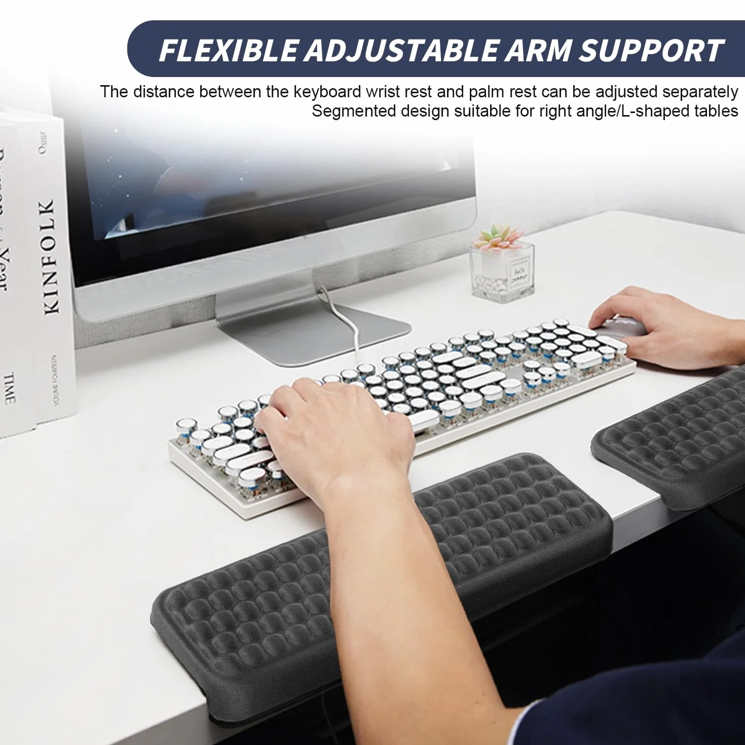 Lot de 2 Repose Coude Bureau Forme L, Repose Poignet Clavier Mousse Mémoire de Forme Antidérapant