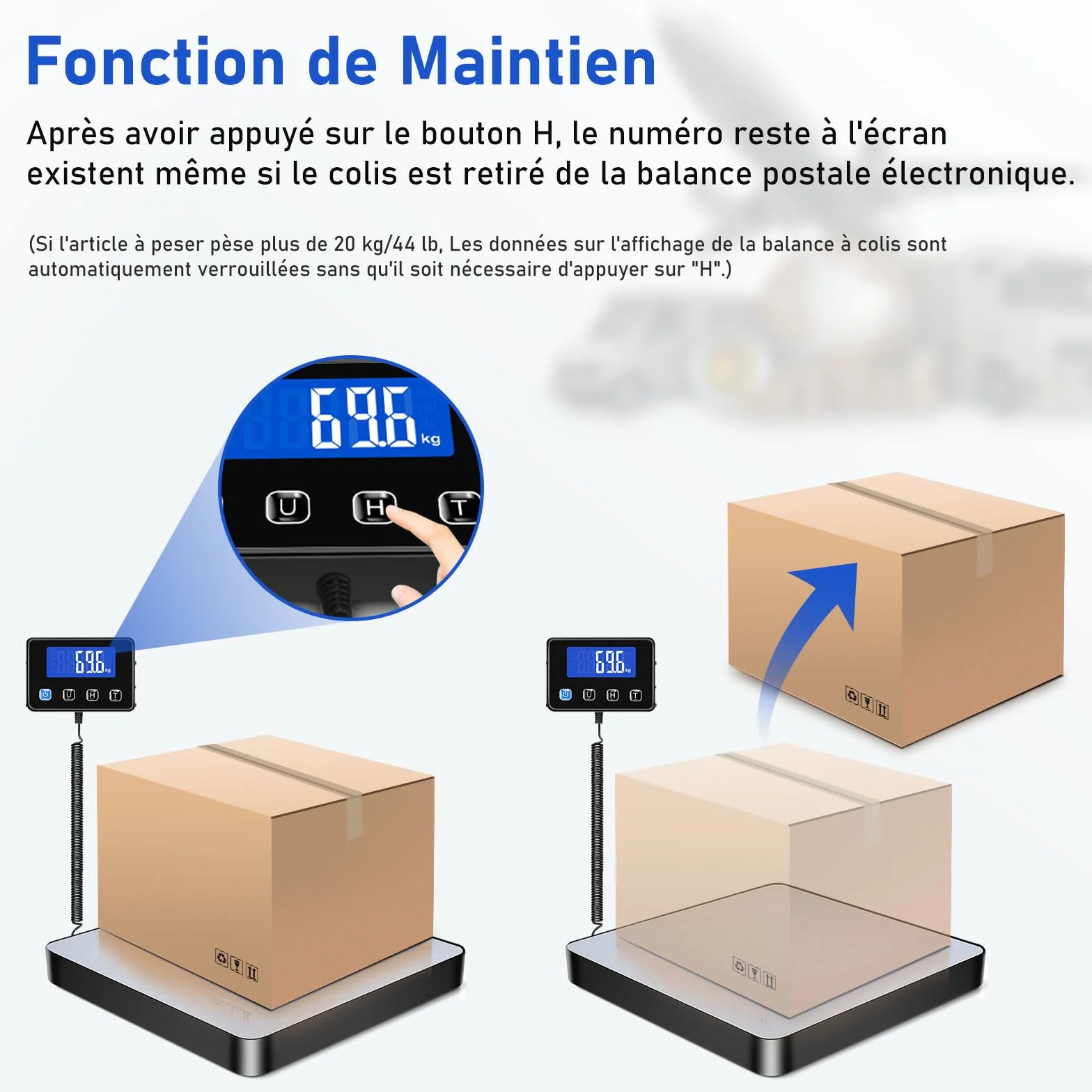 Balance Colis 200kg/10g Haute Précision Acier Inoxydable avec Fonction Hold/Tara, Balance Postale Numérique Écran LCD