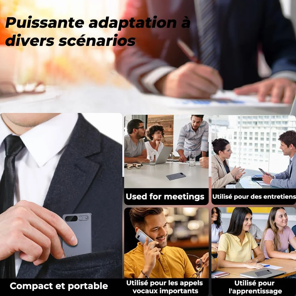 Micro Espion Enregistreur Vocal IA Dictaphone Numérique 35 Heures Transcription Résumé Conférences Réunions Appels Étui Inclus