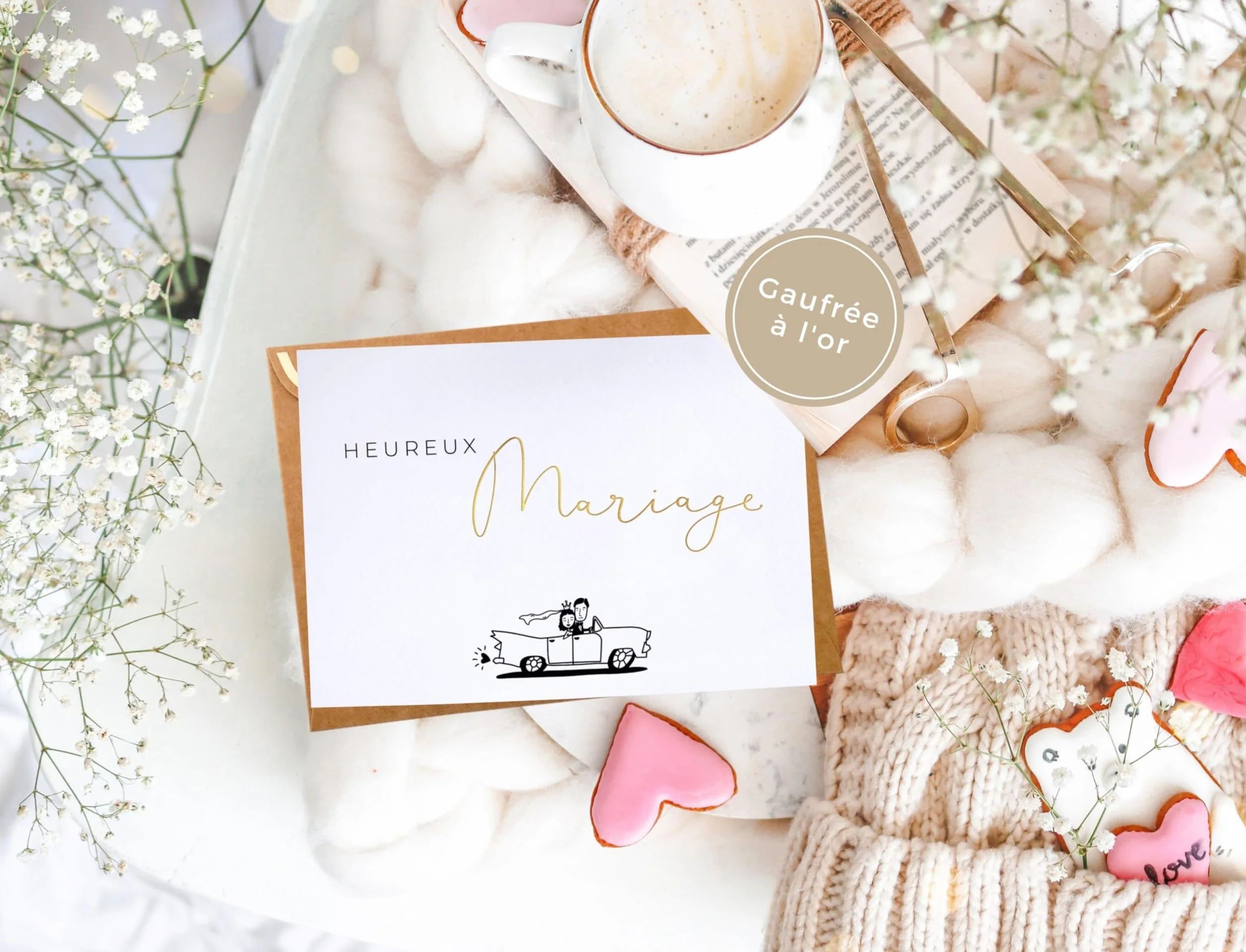 Carte de mariage Joli Coon Heureux Mariage Originale avec enveloppe A6