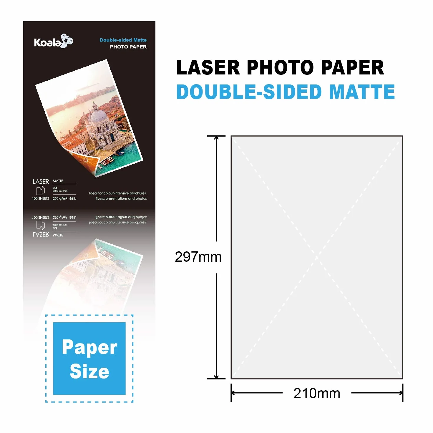 KOALA Papier Photo Double Face Mat A4 250 g/m² 100 feuilles pour imprimante LASER