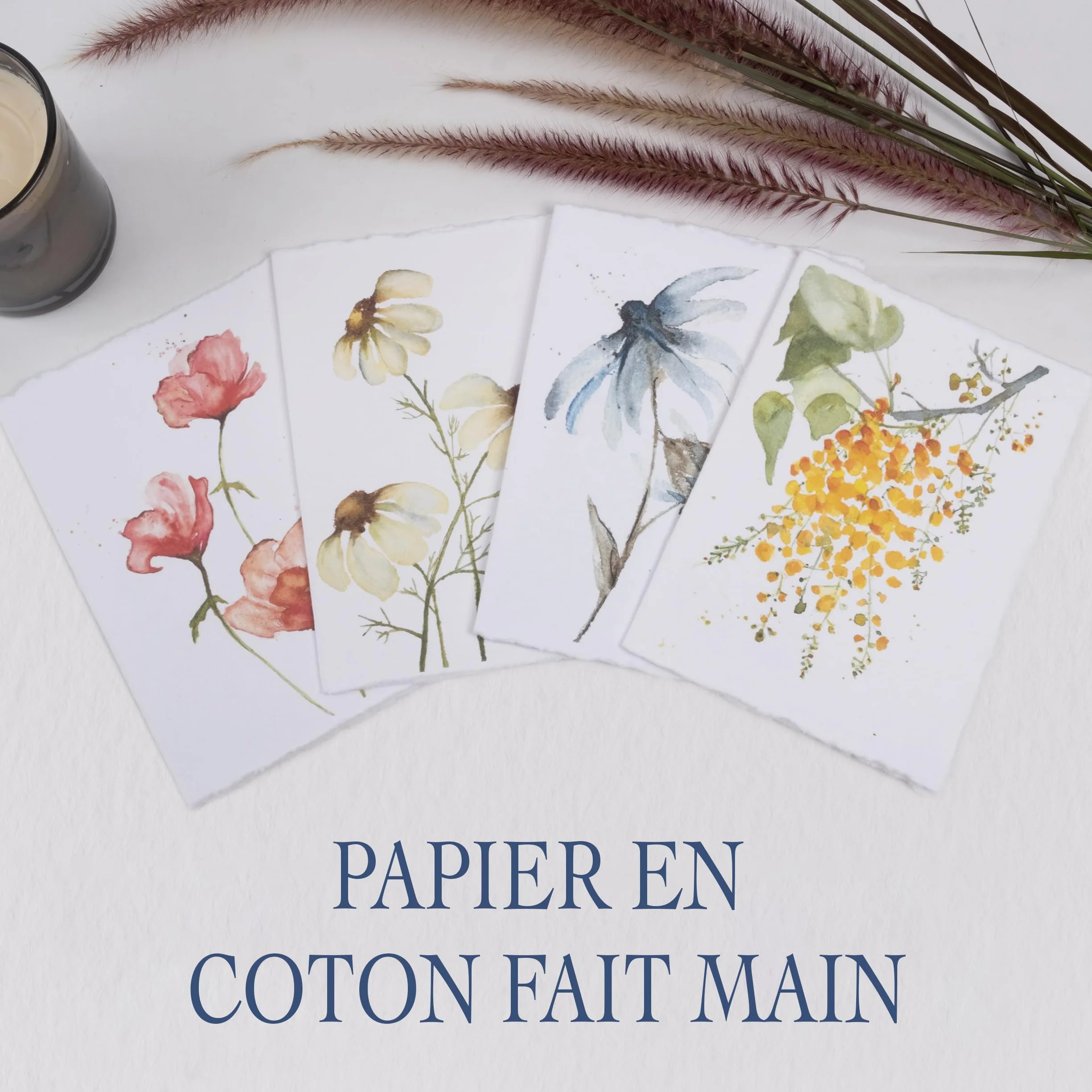 WANDERINGS Cartes de Vœux Vierges Artisanales 300 GSM 13x18 cm 20 Cartes avec Enveloppes Motifs Floraux